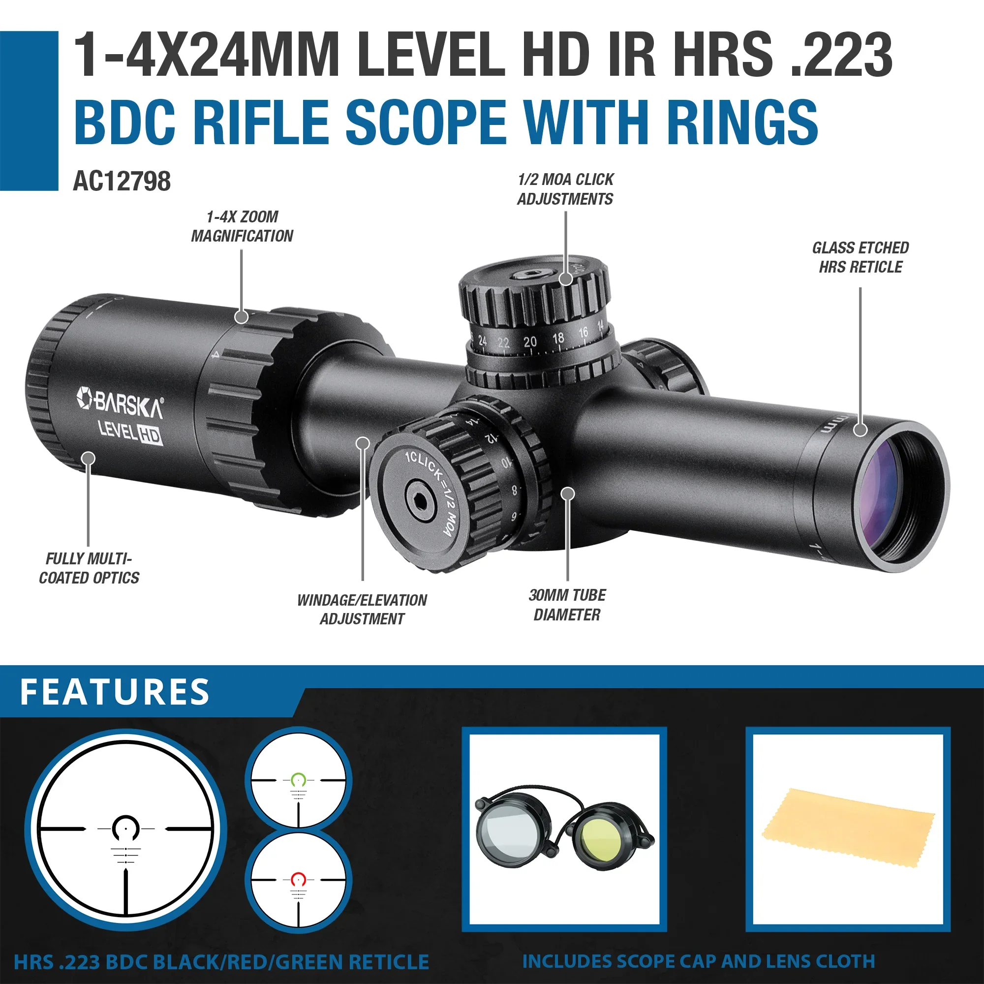 1-4x24mm LEVEL HD IR HRS .223 BDC Rifle Scope | AC12798 - Image 6