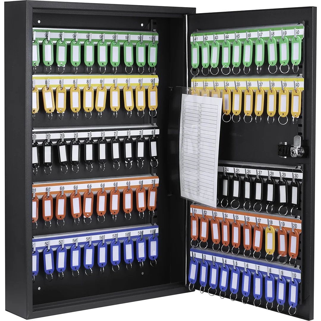 100 Capacity Adjustable Key Cabinet with Combination & Key Lock, Black | CB13366