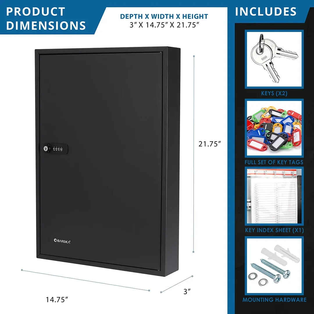100 Capacity Adjustable Key Cabinet with Combination & Key Lock, Black | CB13366 - Image 9