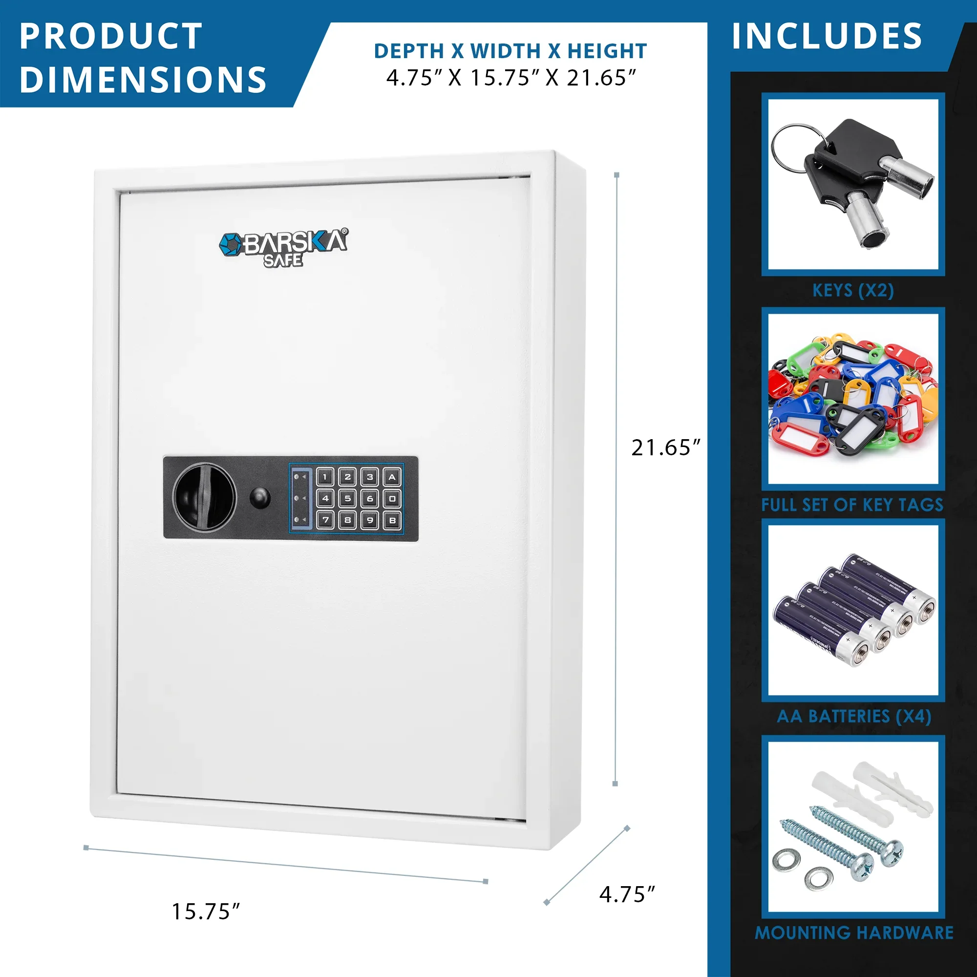 100 Capacity Fixed Position Key Cabinet Digital Keypad Wall Safe, White | AX13262 - Image 11