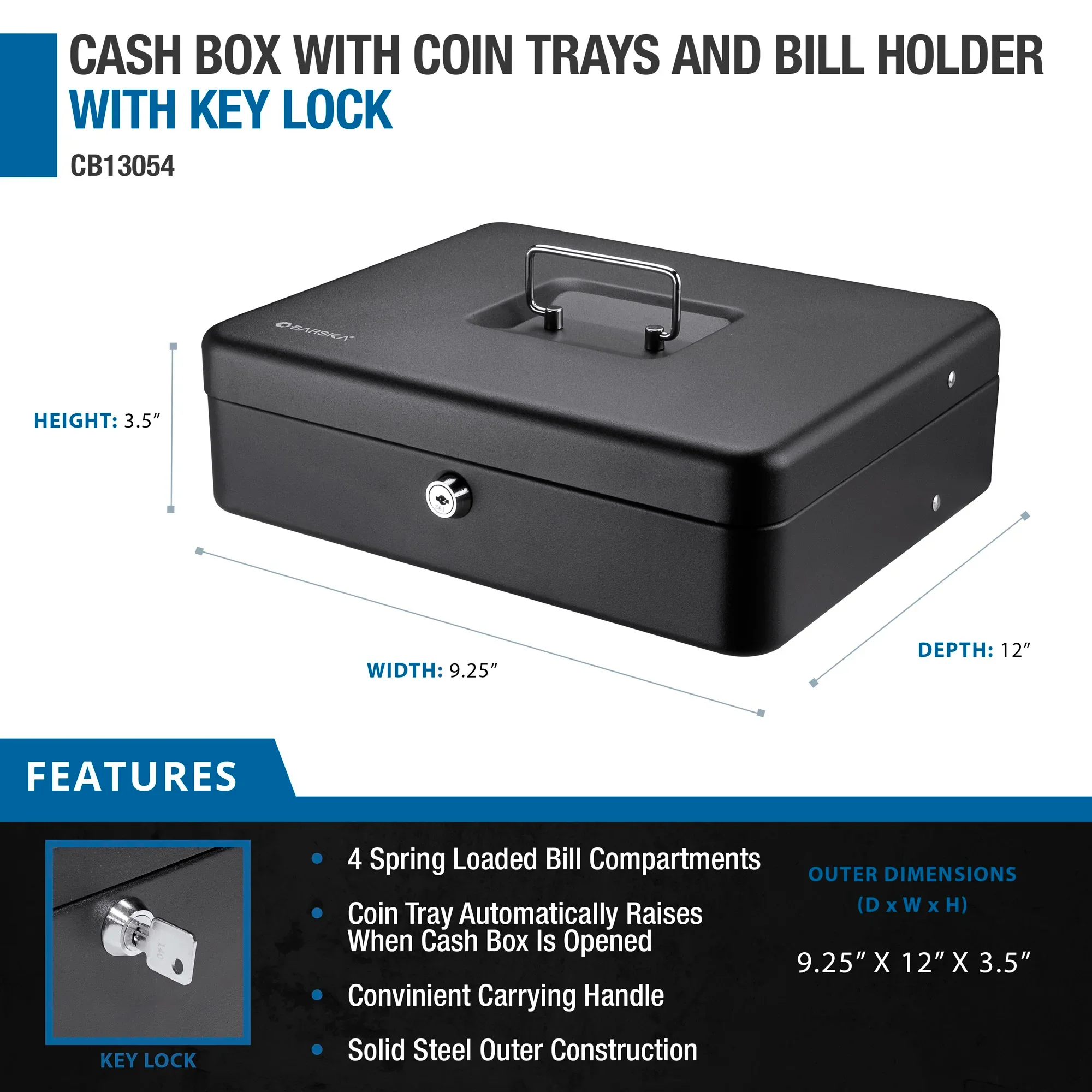 Cash Box with Coin Trays and Bill Holder with Key Lock | CB13054 - Image 8