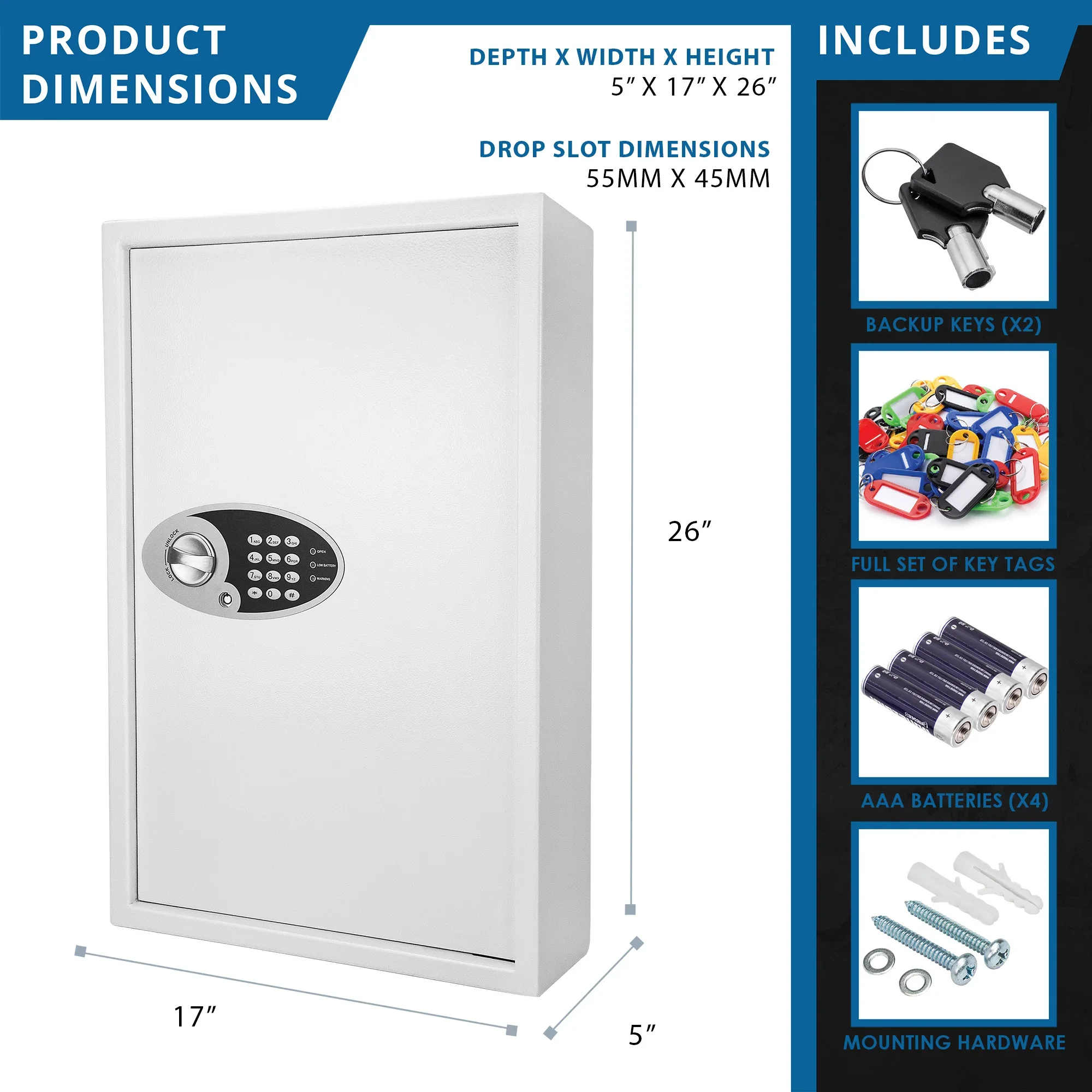 144 Capacity Adjustable Key Cabinet Digital Keypad Wall Safe | AX12660 - Image 7