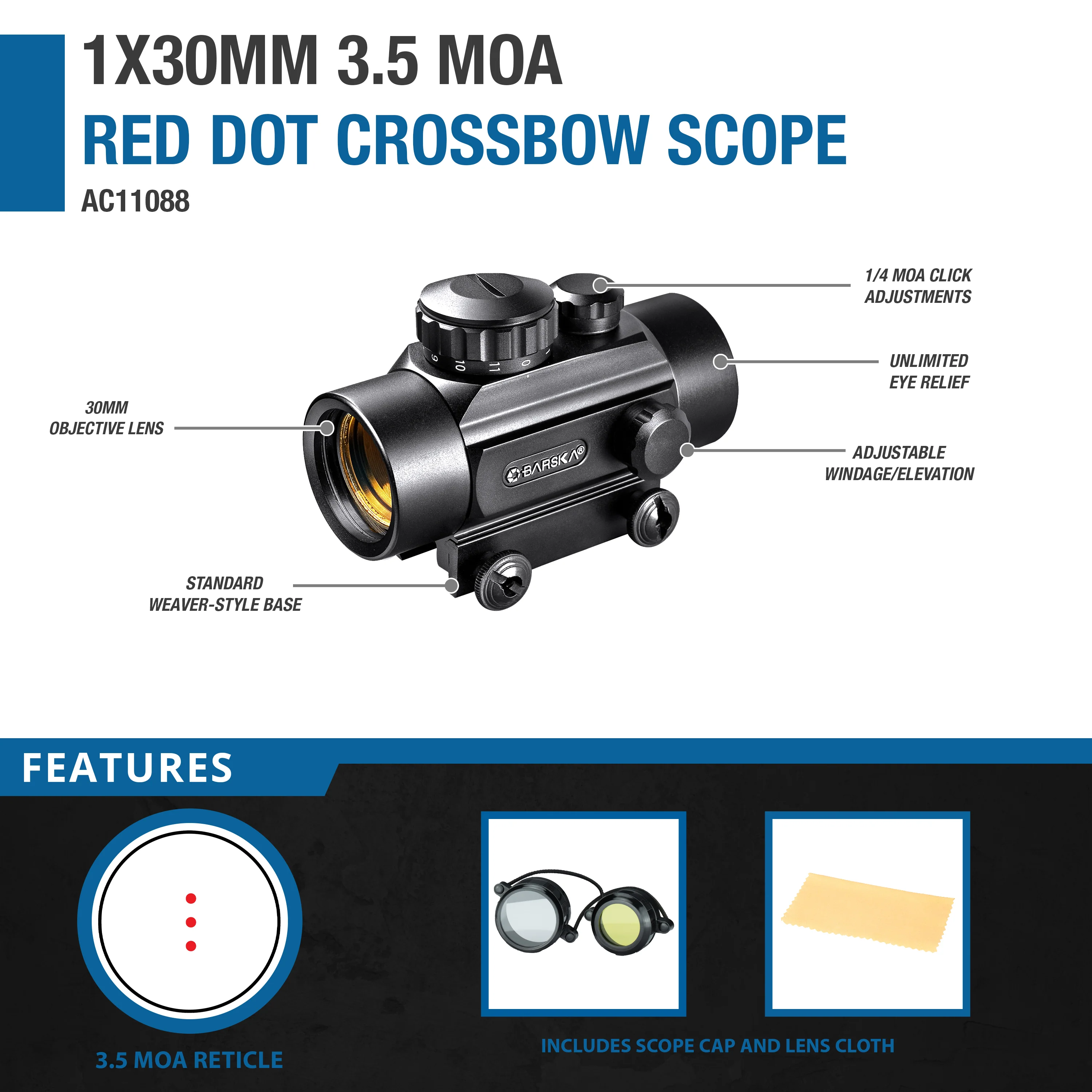 1x30mm Red Dot 3.5 MOA Crossbow Sight | AC11088 - Image 3