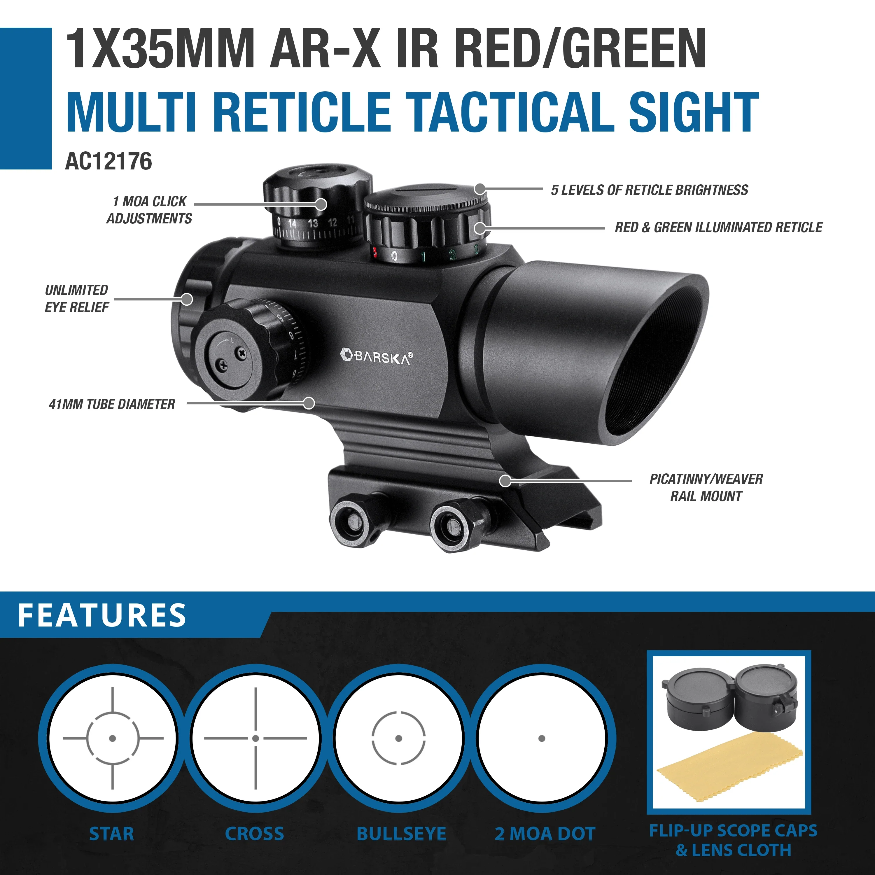 1x35mm AR-X IR Red/Green Multi Reticle Sight | AC12176 - Image 7