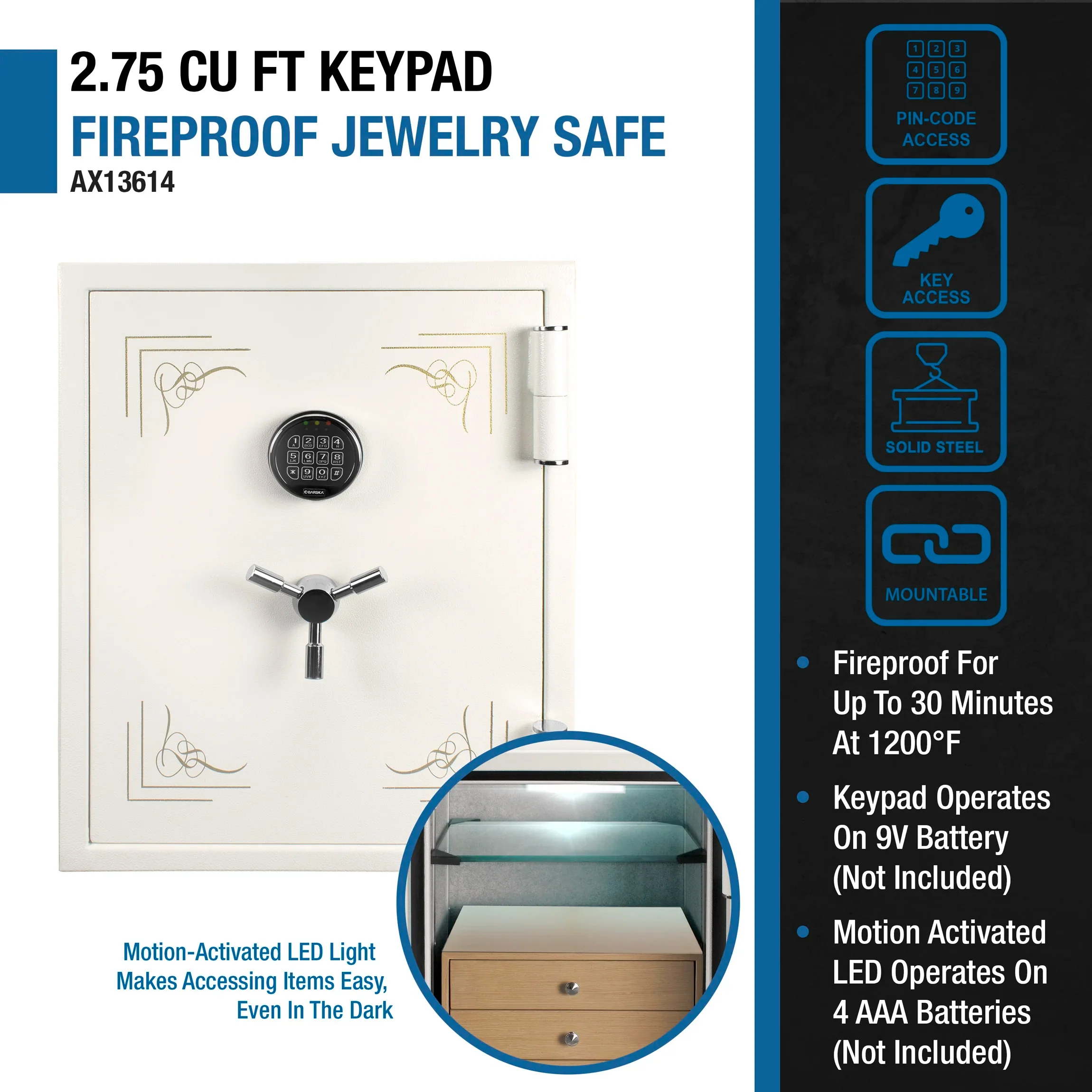 2.75 Cu. ft Keypad Fireproof Jewelry Safe | AX13614 - Image 9