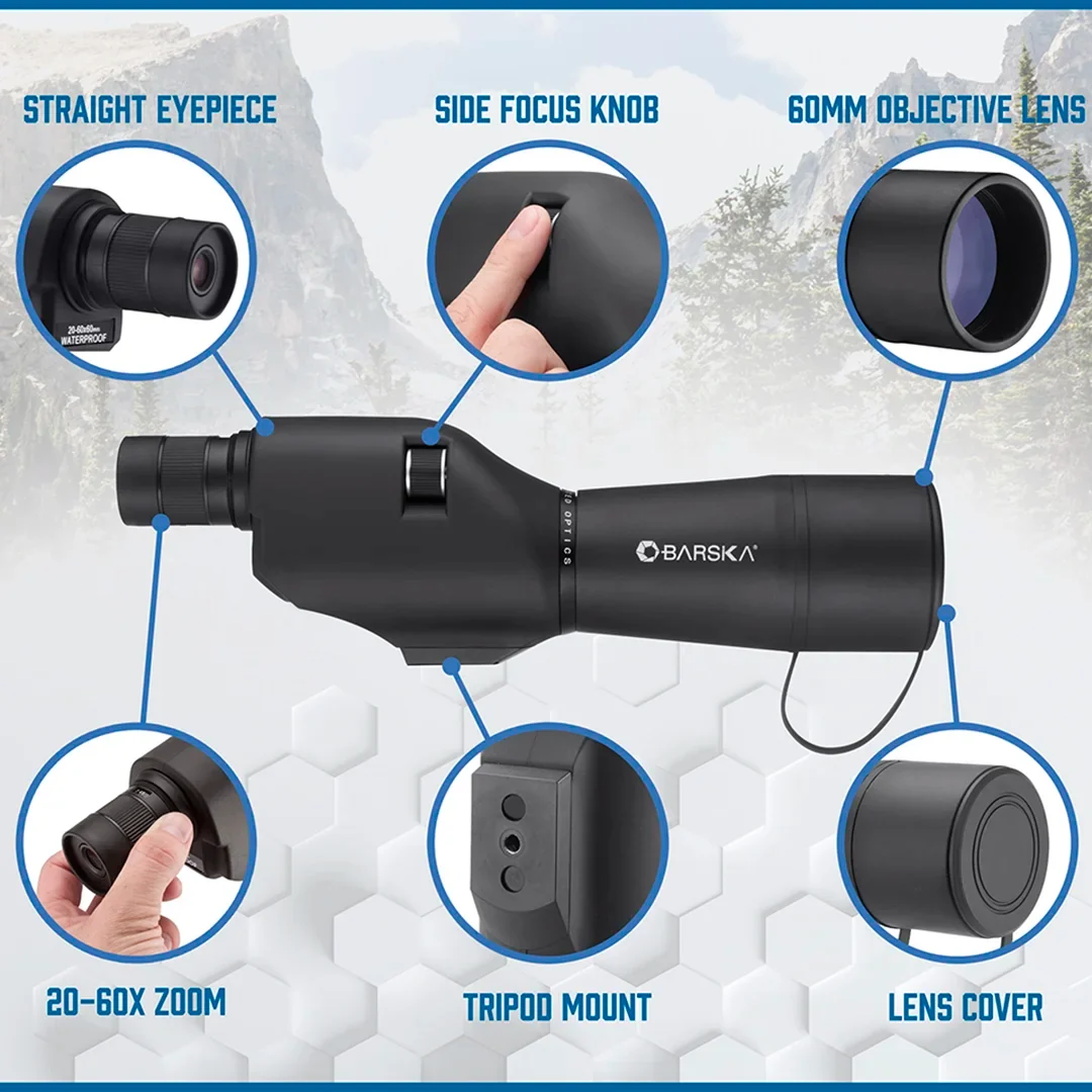 20-60x60mm Colorado Waterproof Straight Spotting Scope, Black | CO11502 - Image 8
