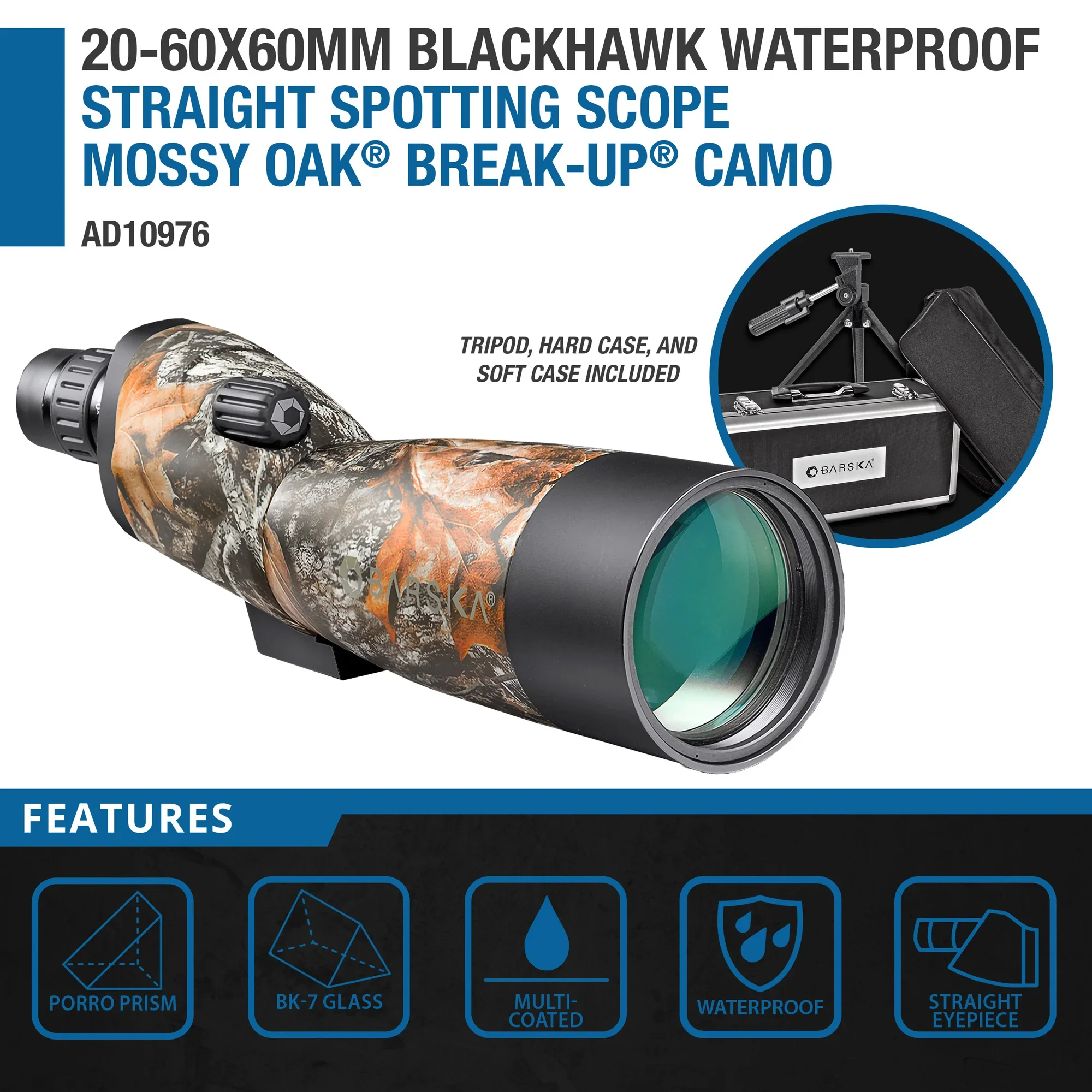 20-60x60mm Blackhawk Waterproof Straight Spotting Scope, Mossy Oak® Break-Up® Camo | AD10976 - Image 4