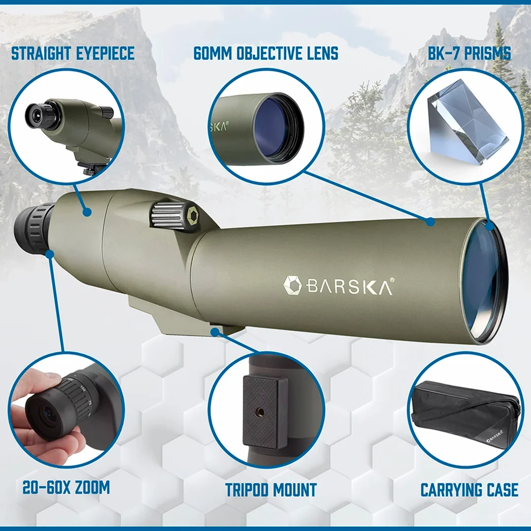 20-60x60mm Colorado Waterproof Straight Spotting Scope, Green | CO11216 - Image 5
