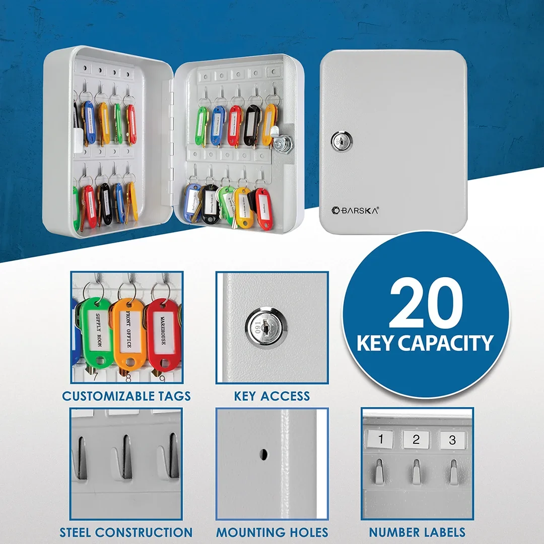 20 Capacity Fixed Position Key Cabinet with Key Lock, Grey | CB12482 - Image 14
