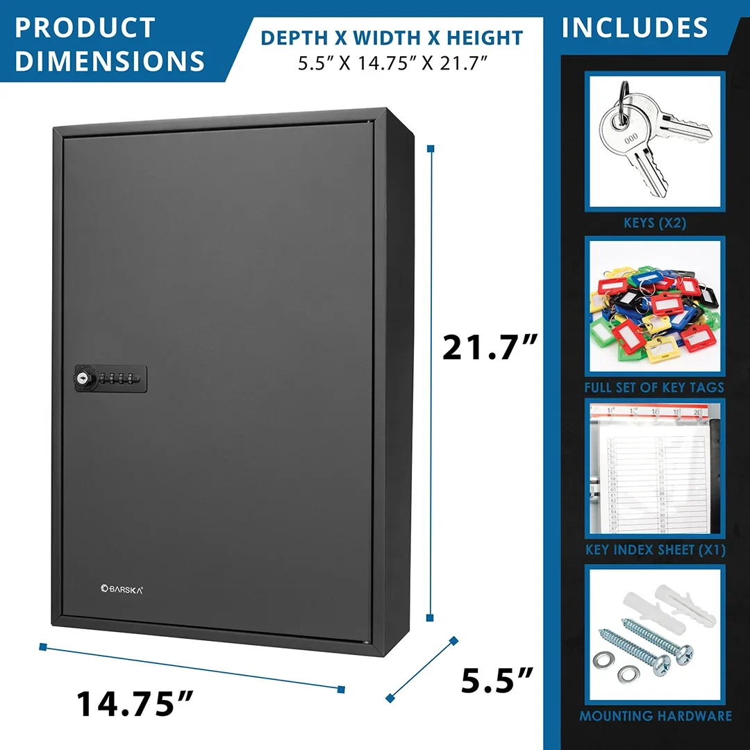 200 Capacity Adjustable Key Cabinet with Combination & Key Lock, Black | CB13266 - Image 8