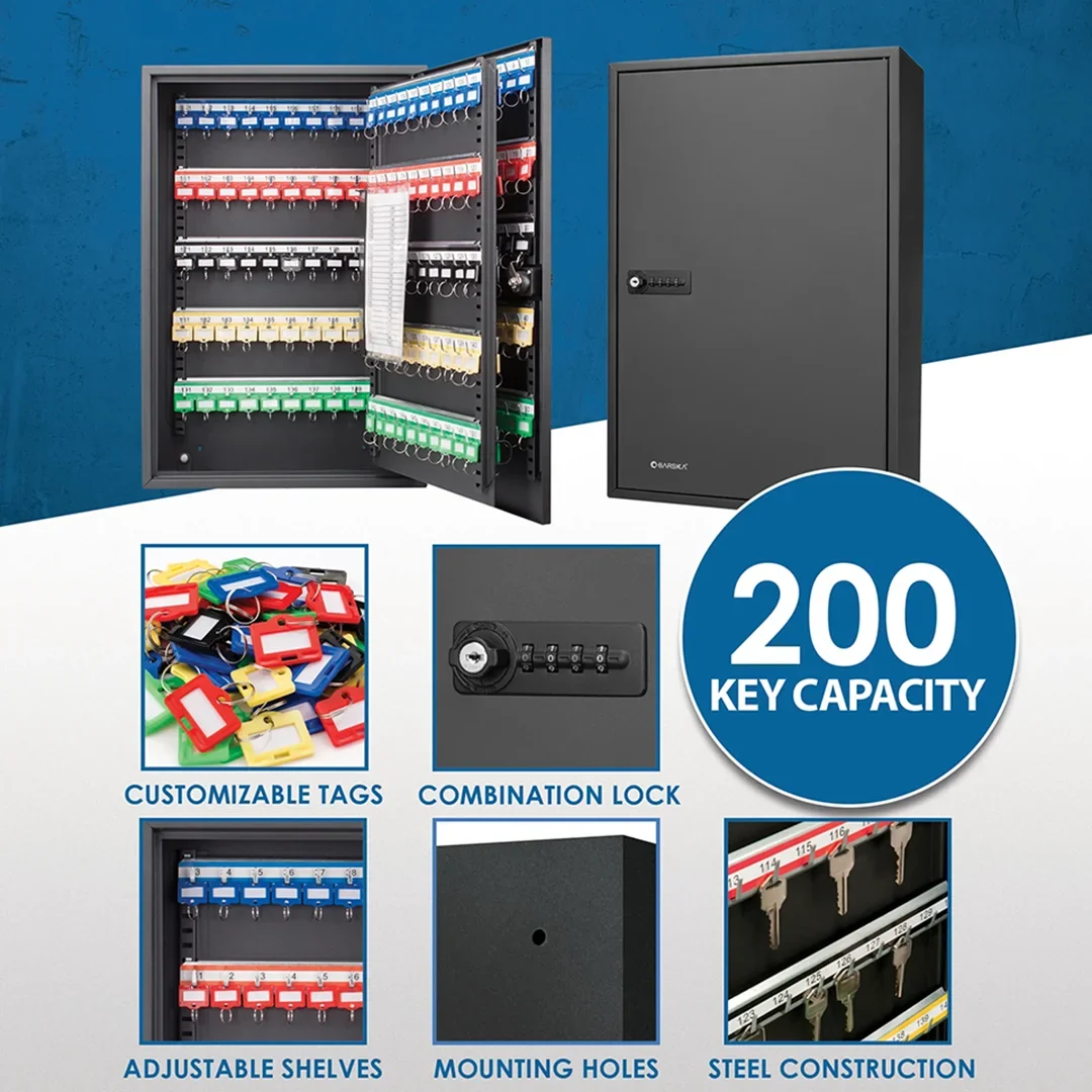 200 Capacity Adjustable Key Cabinet with Combination & Key Lock, Black | CB13266 - Image 9