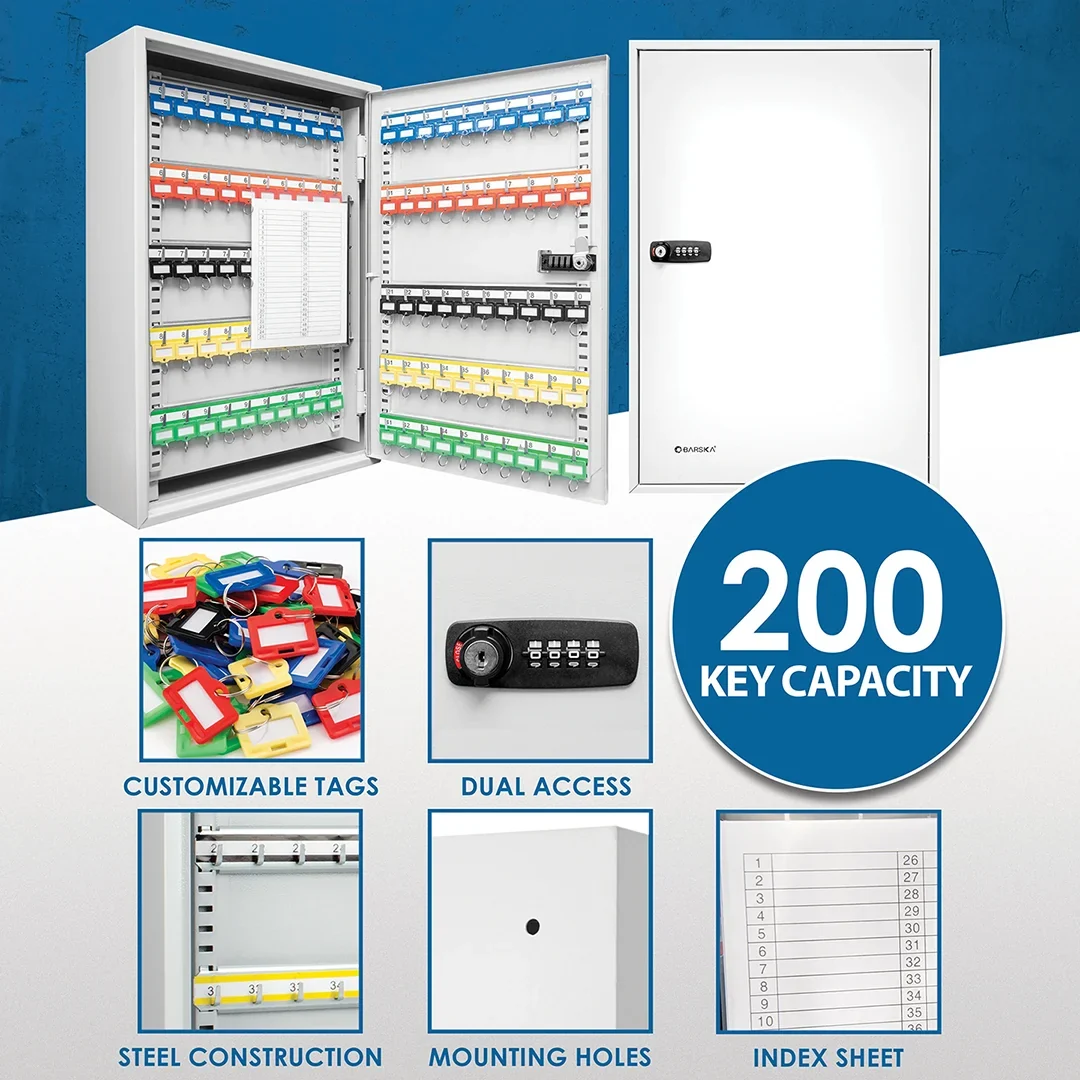 200 Capacity Adjustable Key Cabinet with Combination & Key Lock, Grey | CB13564 - Image 10