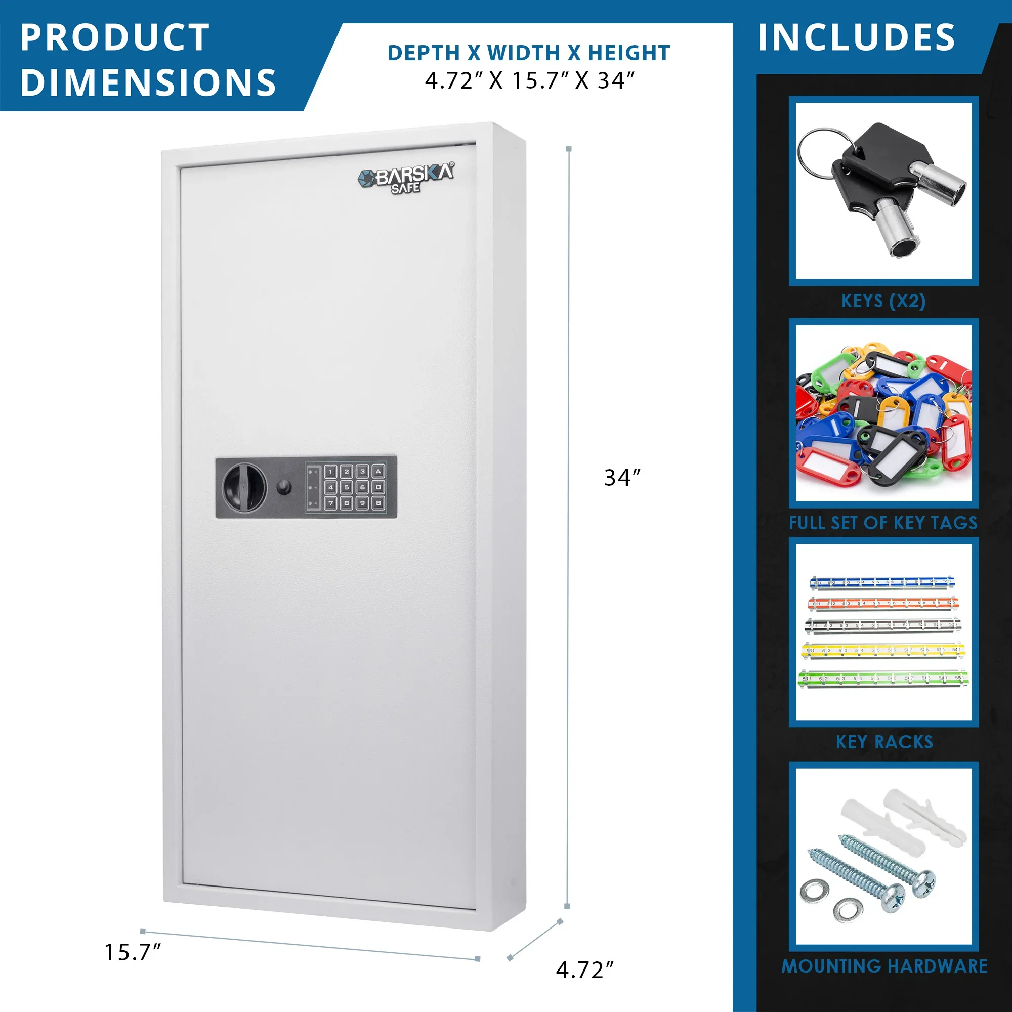 240 Capacity Adjustable Key Cabinet Digital Keypad Wall Safe, White | AX13368 - Image 7