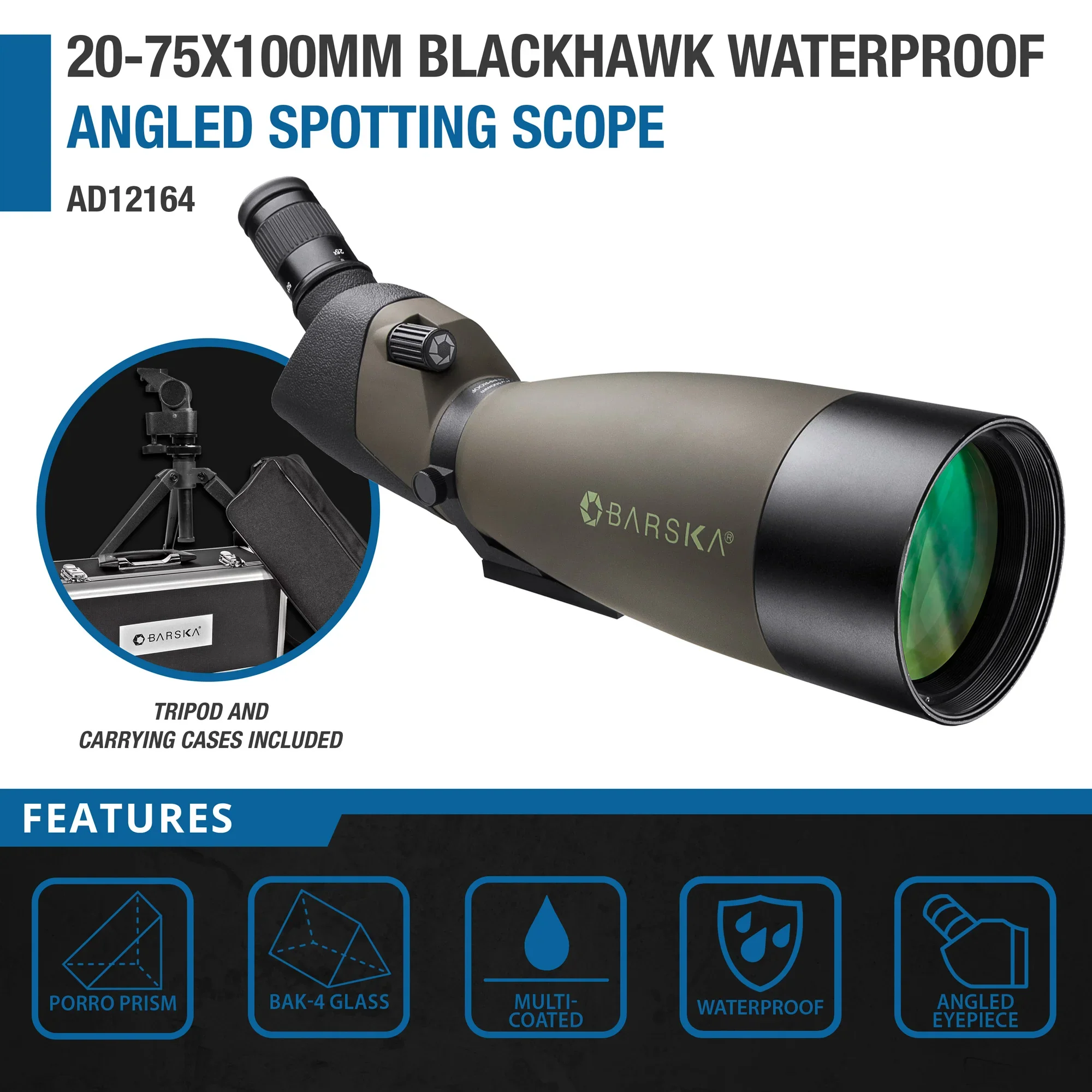 25-75x100mm Blackhawk Waterproof Angled Spotting Scope | AD12164 - Image 7