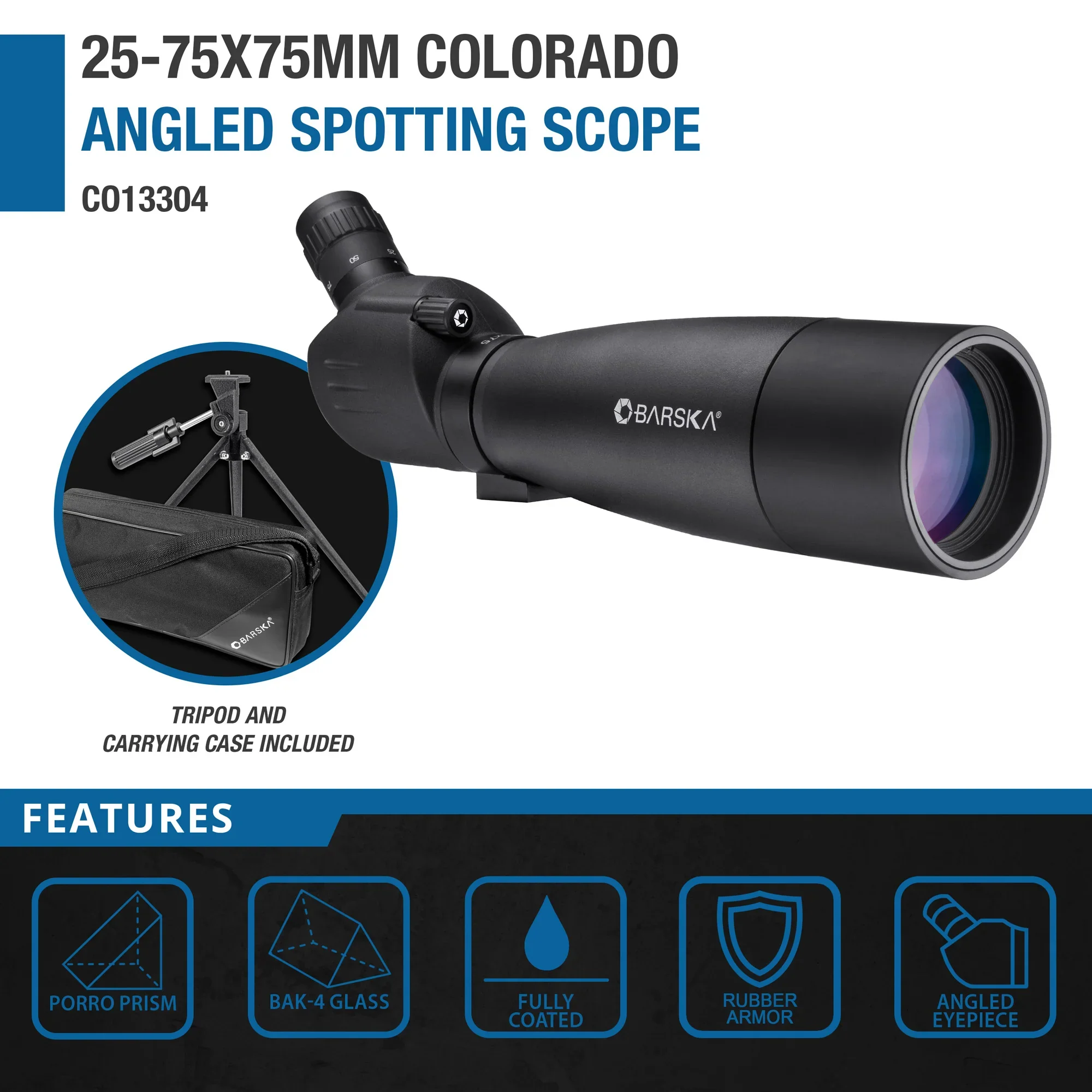 25-75x75mm Colorado Angled Spotting Scope, Black | CO13304 - Image 6