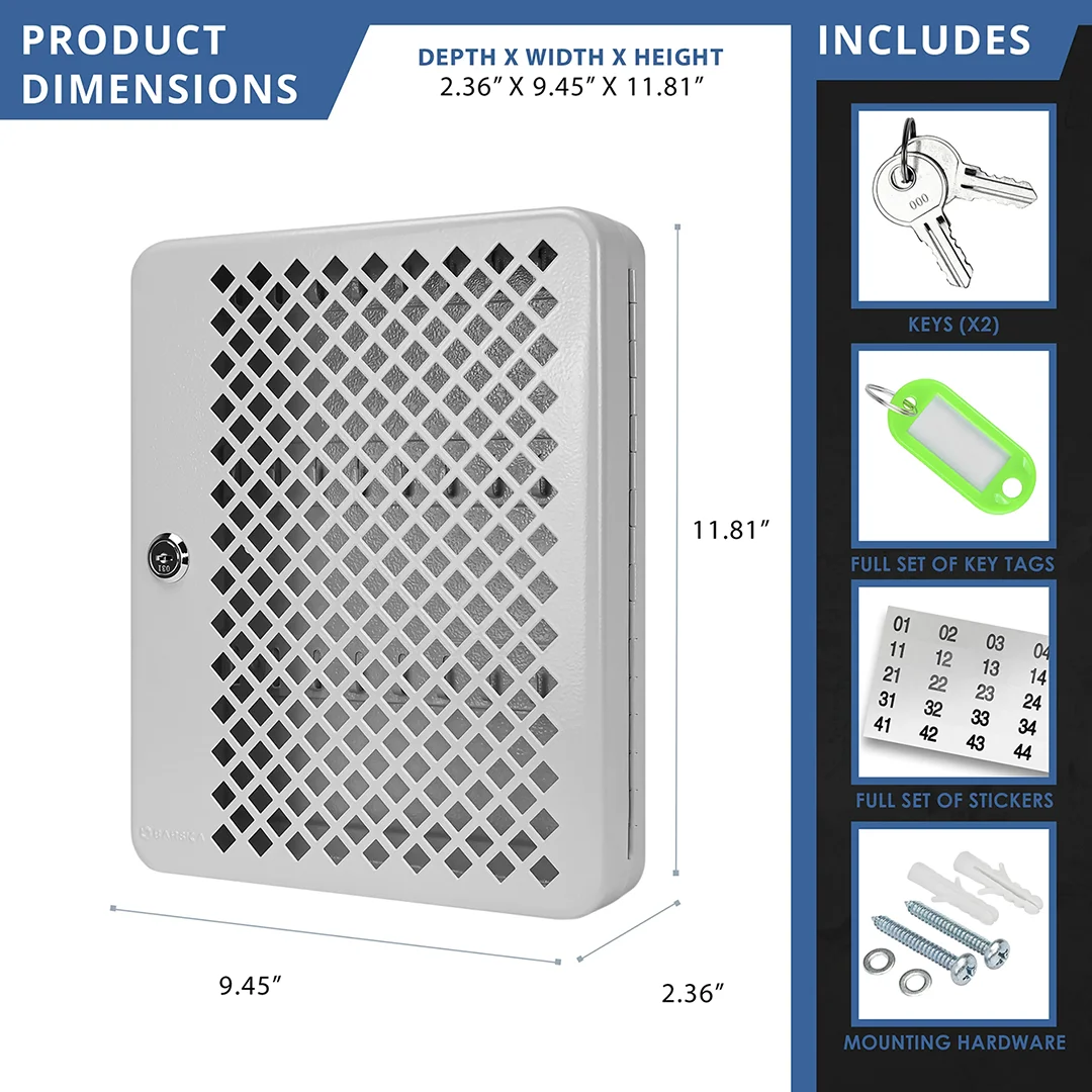 27 Capacity Fixed Position Mesh Front Key Cabinet with Key Lock | CB13756 - Image 8