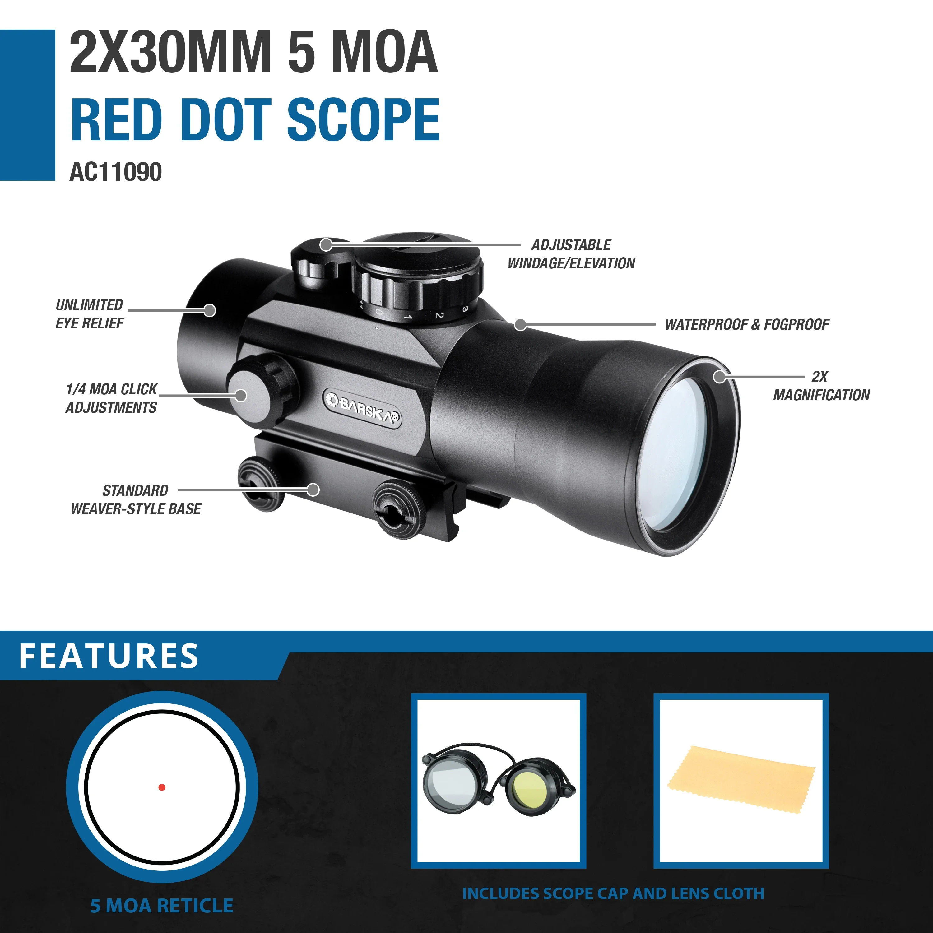 2x30mm Red Dot 5 MOA Sight | AC11090 - Image 4