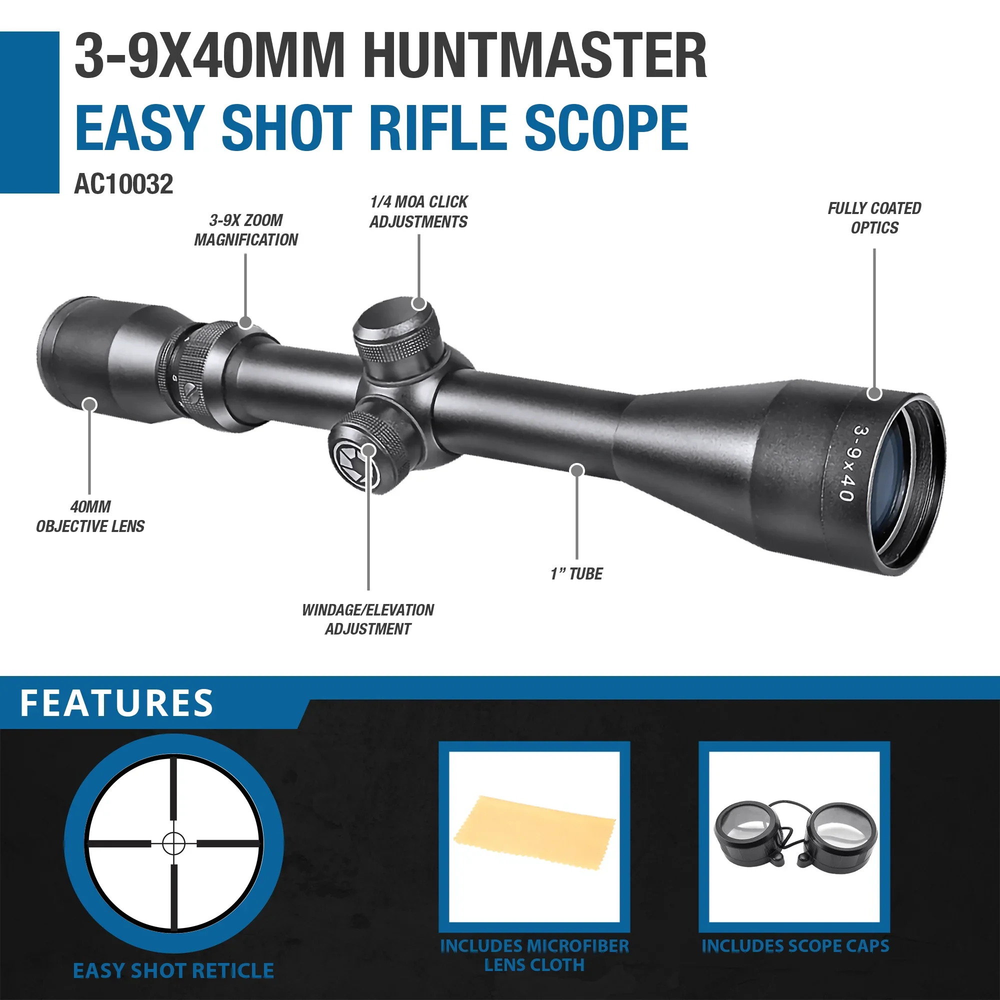 3-9x40mm Huntmaster Easy Shot Rifle Scope | AC10032 - Image 3