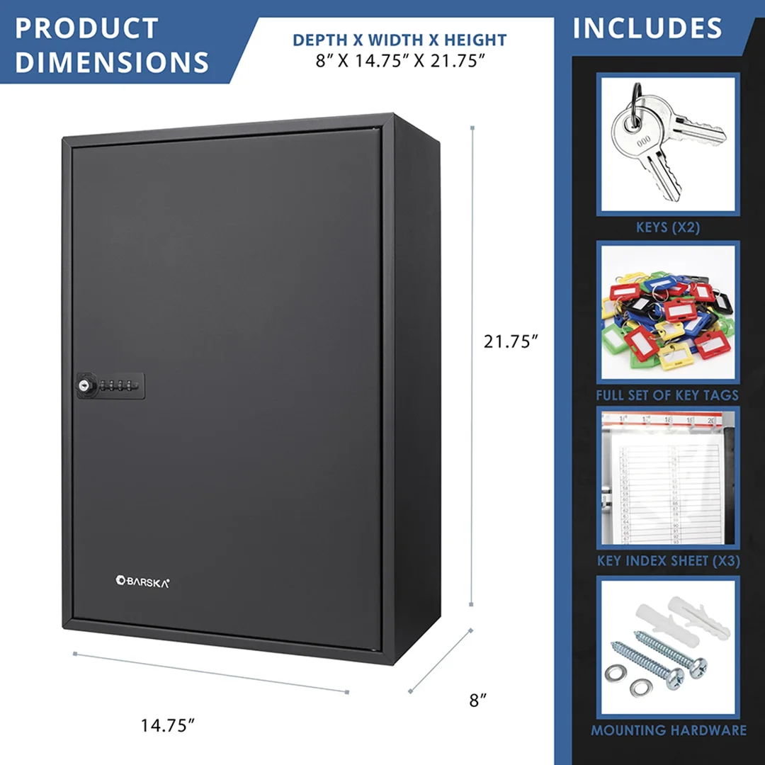 300 Capacity Adjustable Key Cabinet with Combination & Key Lock, Black | CB13352 - Image 9