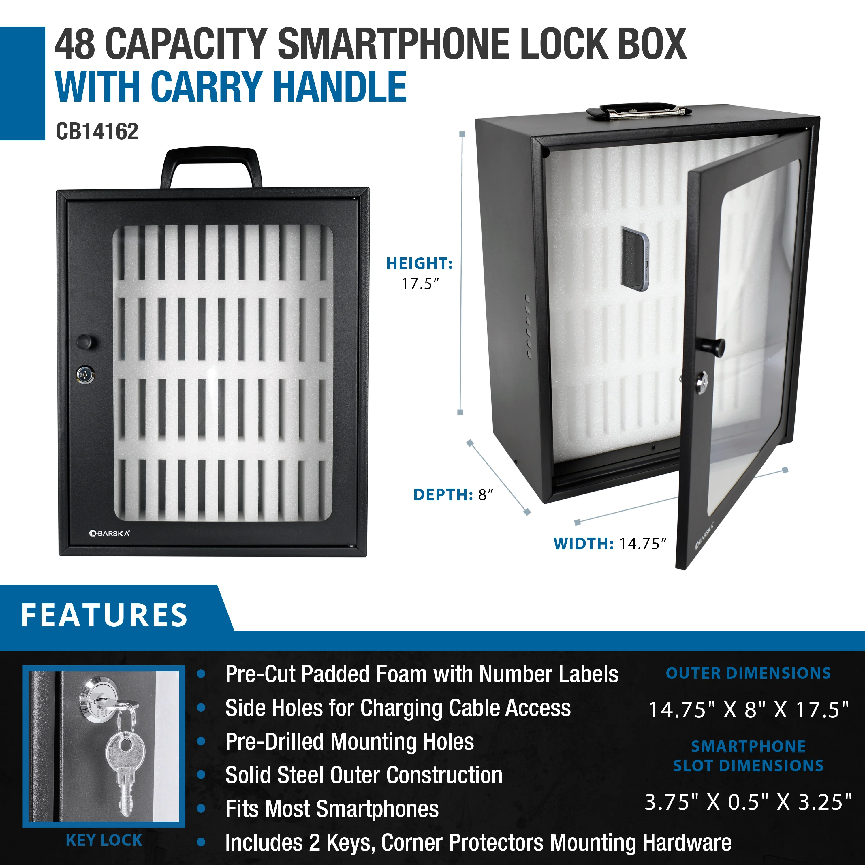 48 Capacity Smartphone Lock Box with Key Lock & Carry Handle | CB14162 - Image 10