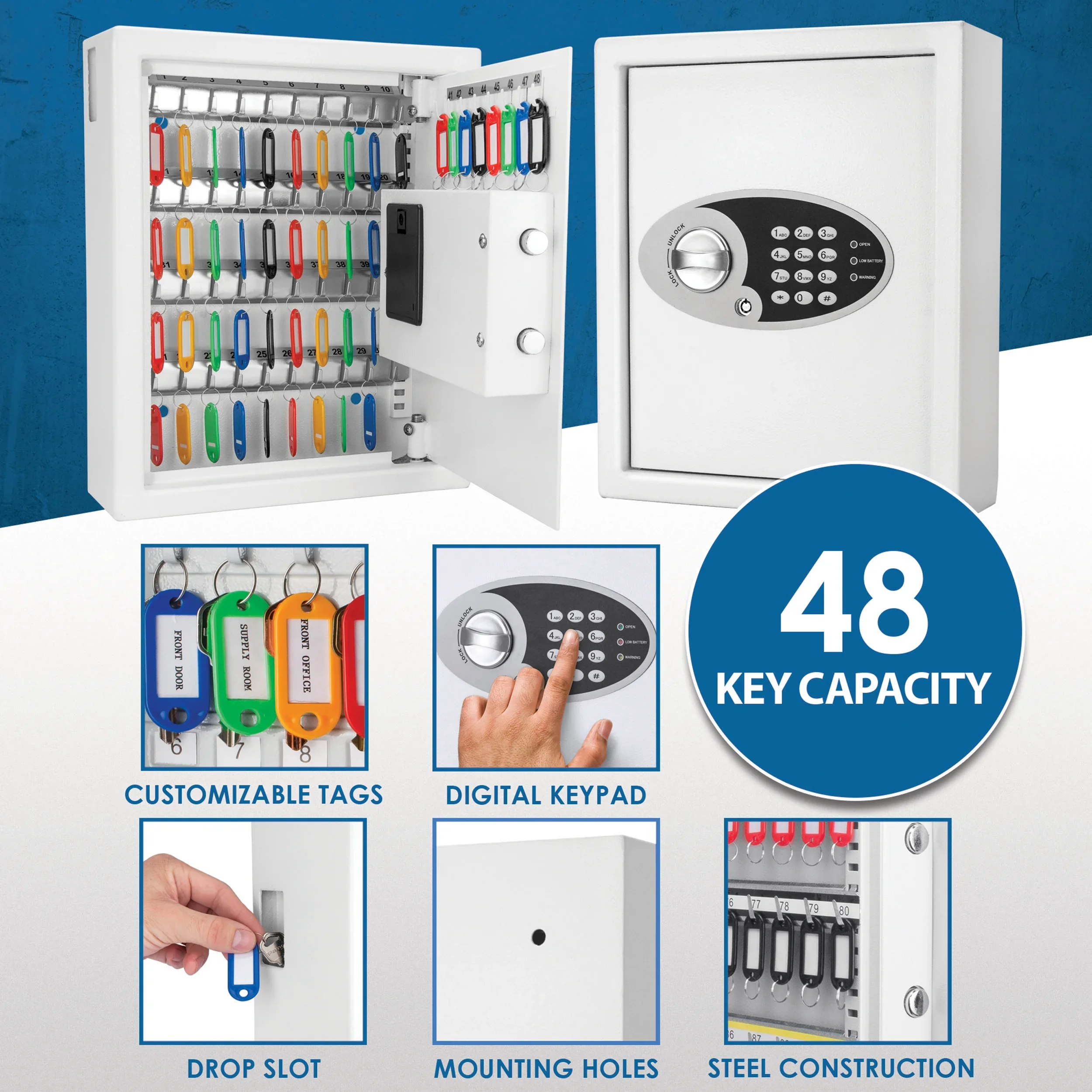 48 Capacity Fixed Position Key Cabinet Digital Keypad Wall Safe | AX12658 - Image 8