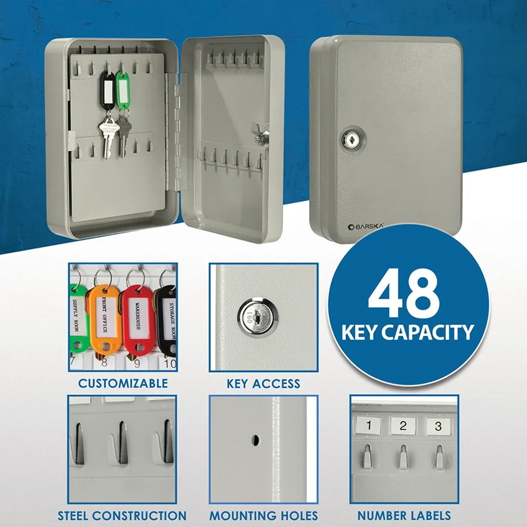 48 Capacity Fixed Position Key Cabinet with Key Lock, Grey | AX11692 - Image 9
