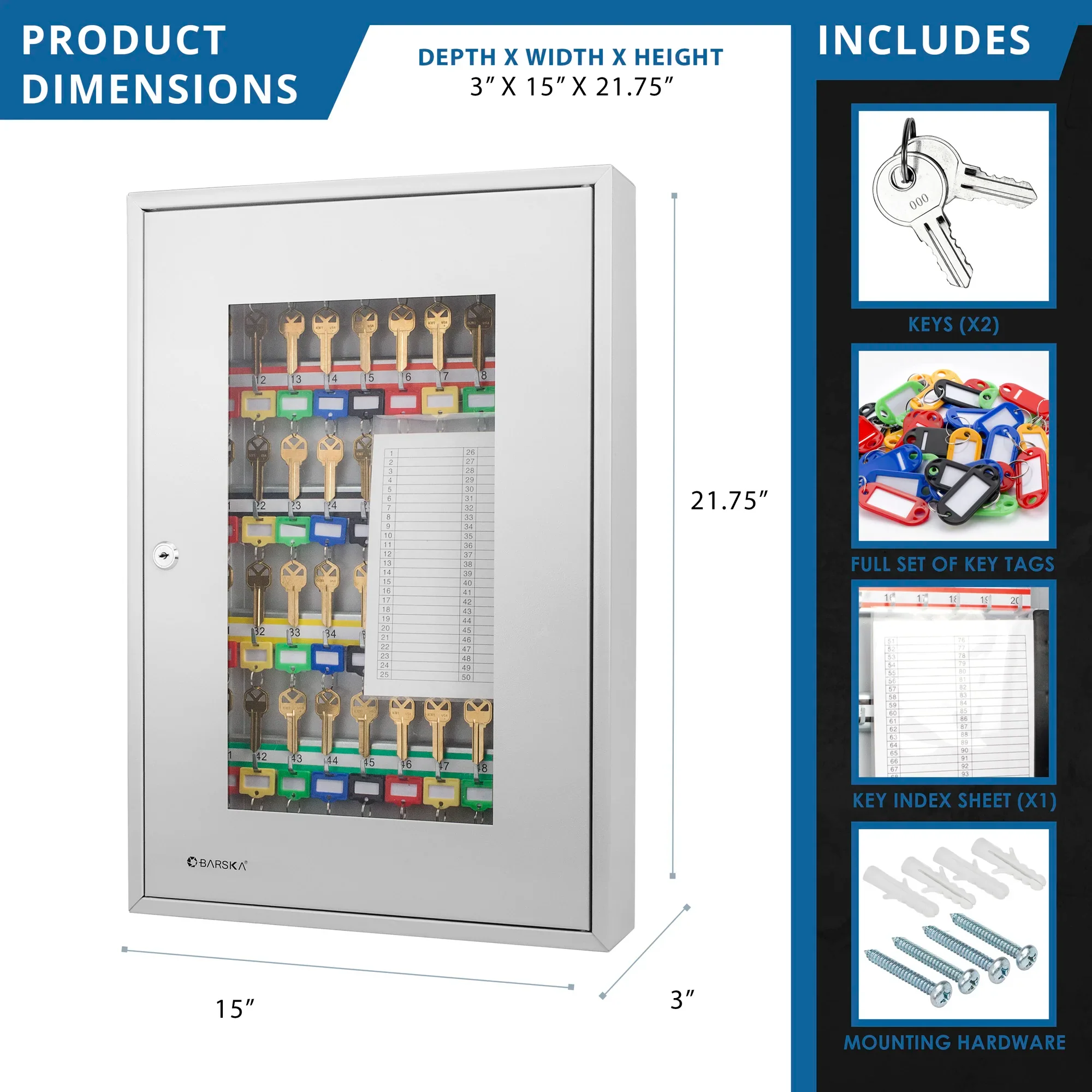 50 Capacity Adjustable Key Cabinet with Glass Door | CB12950 - Image 8