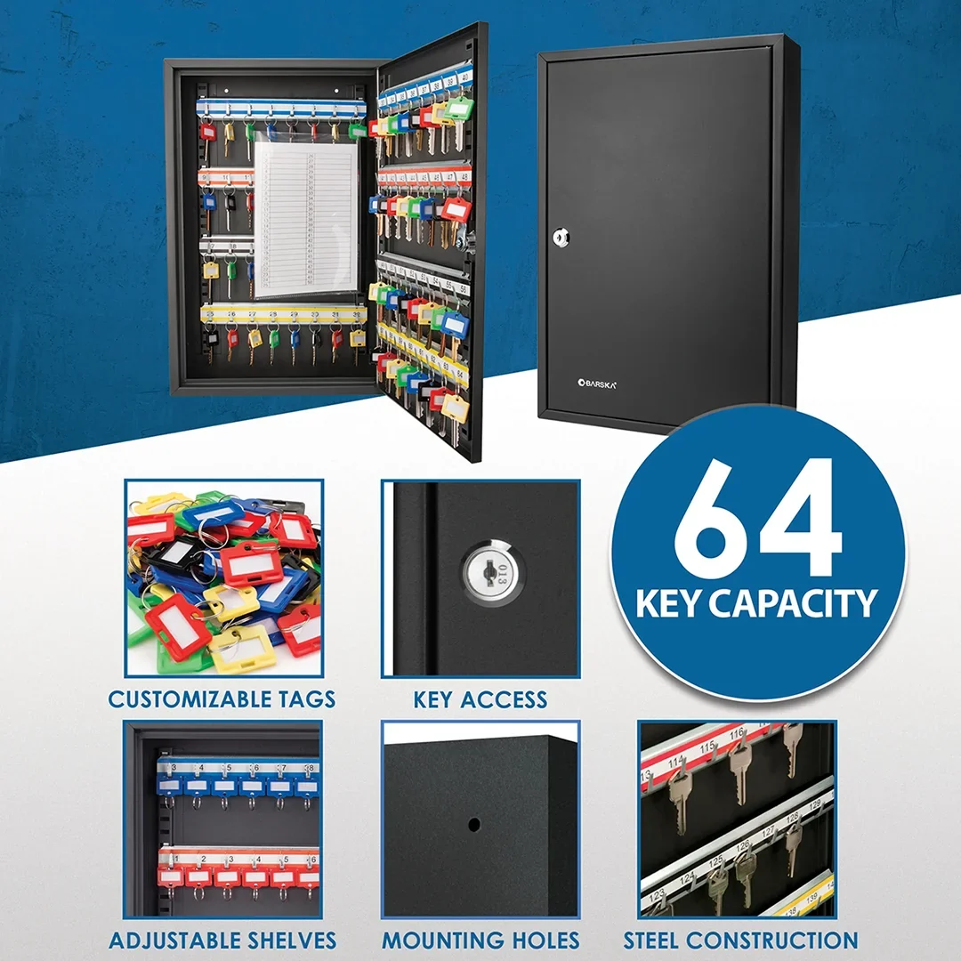 64 Capacity Adjustable Key Cabinet with Key Lock | CB12486 - Image 10