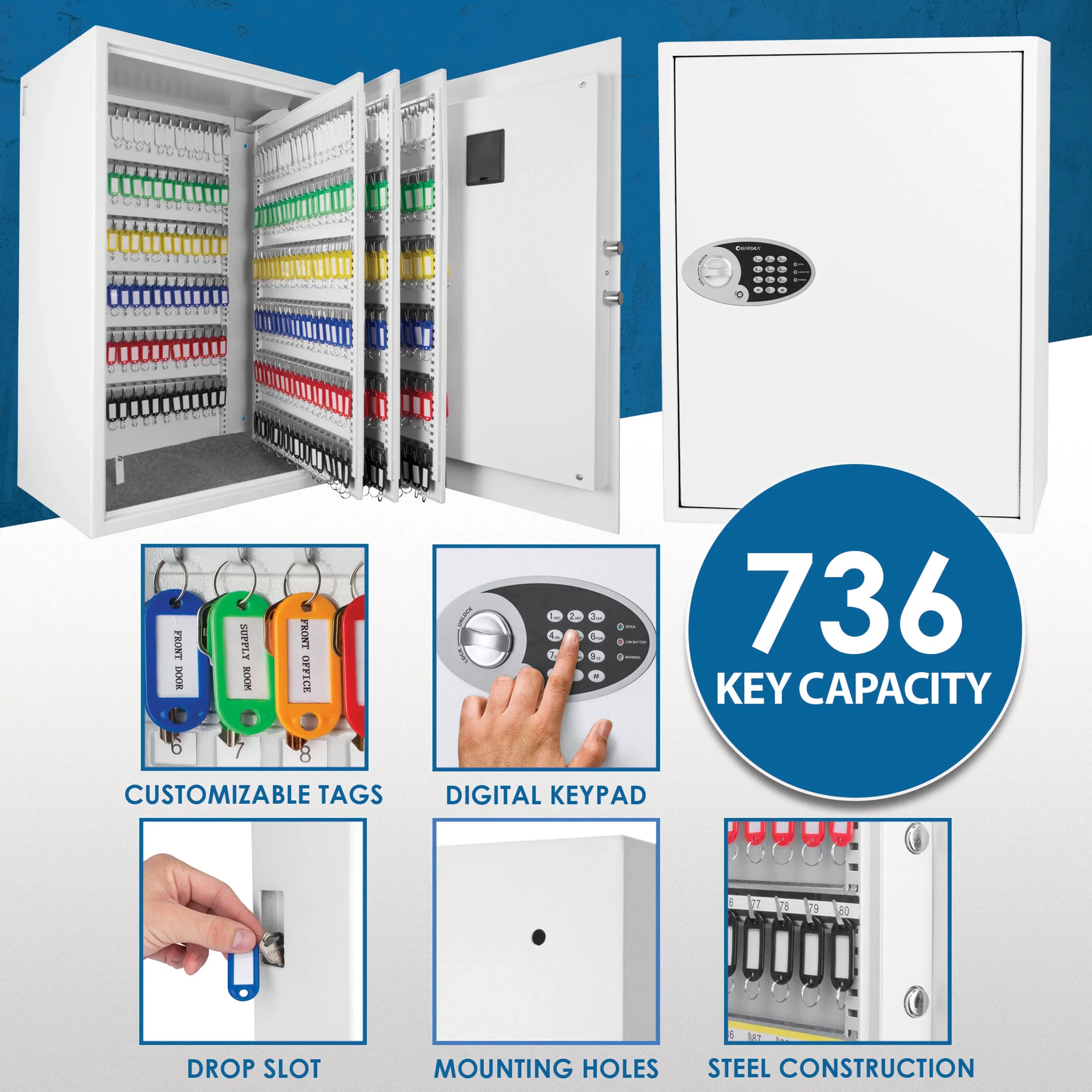 736 Capacity Adjustable Key Cabinet Digital Keypad Wall Safe | AX13500 - Image 11
