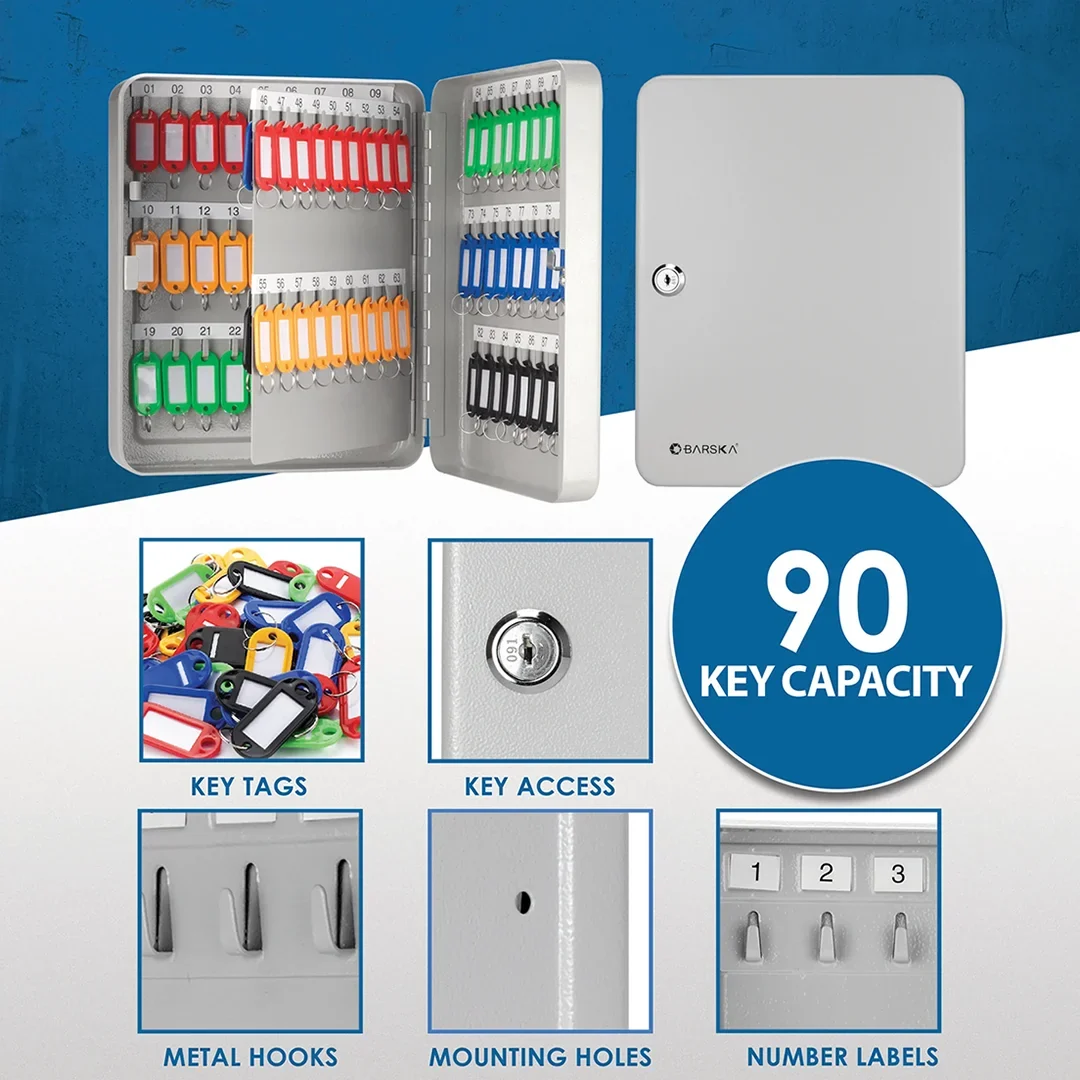 90 Capacity Fixed Position Key Cabinet with Key Lock, Grey | CB13234 - Image 10