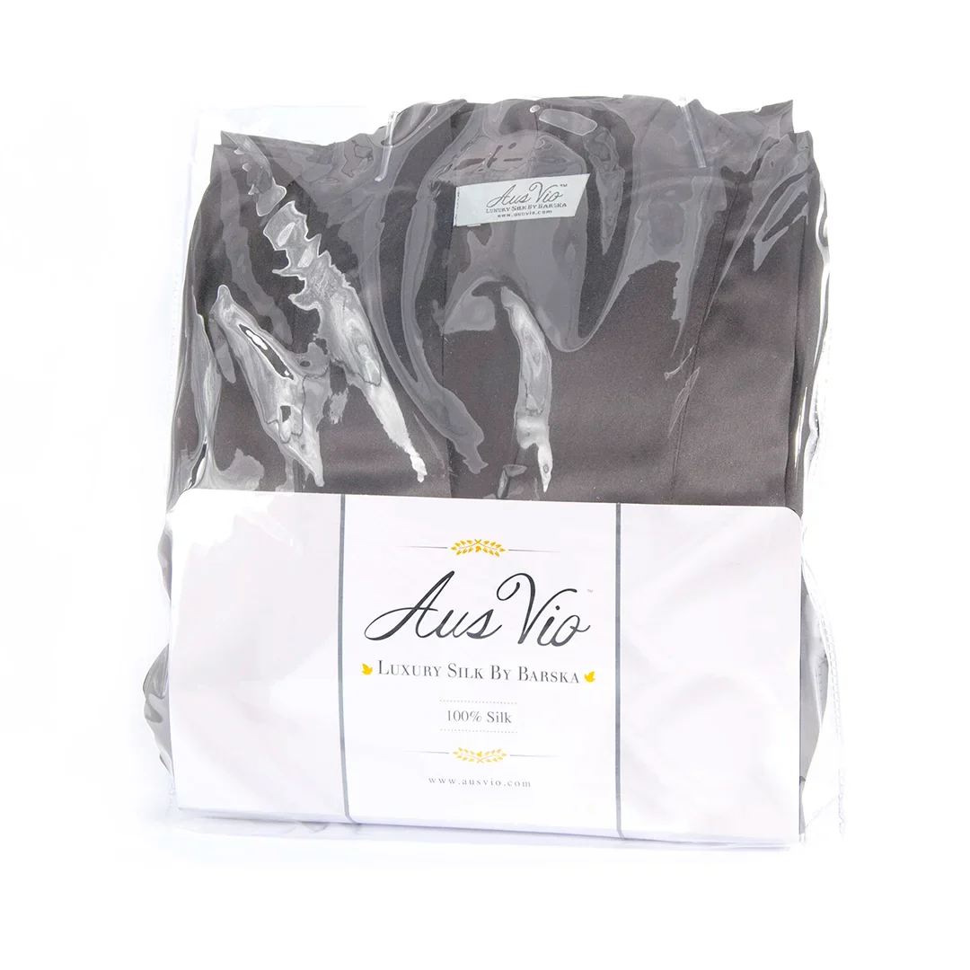 Aus Vio 100% Natural Charmeuse Silk Luxurious Satin Robe with Black Lace, Grey, Small/Medium | BM12572 - Image 4