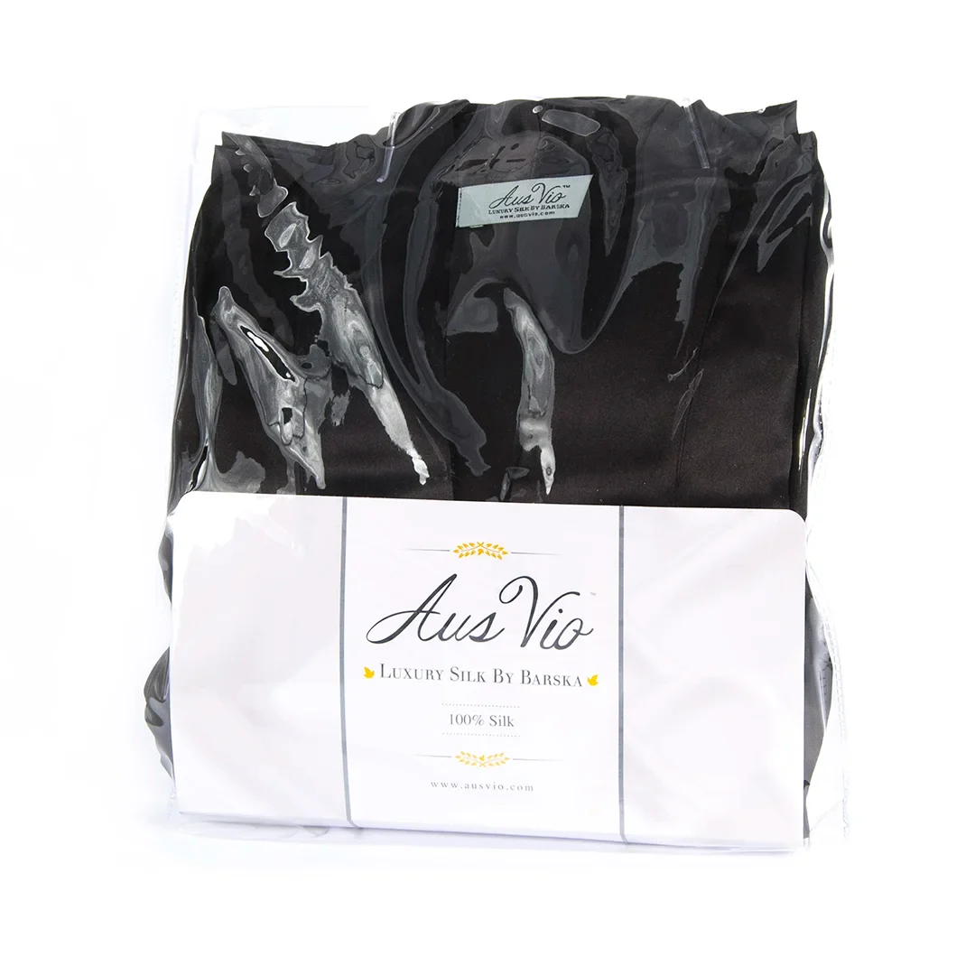 Aus Vio 100% Natural Charmeuse Silk Luxurious Satin Robe, Medium, Black | BM12114 - Image 5