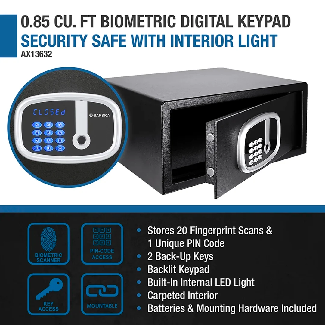 0.85 Cu. ft Biometric Digital Keypad Security Safe with Interior Light | AX13632 - Image 9