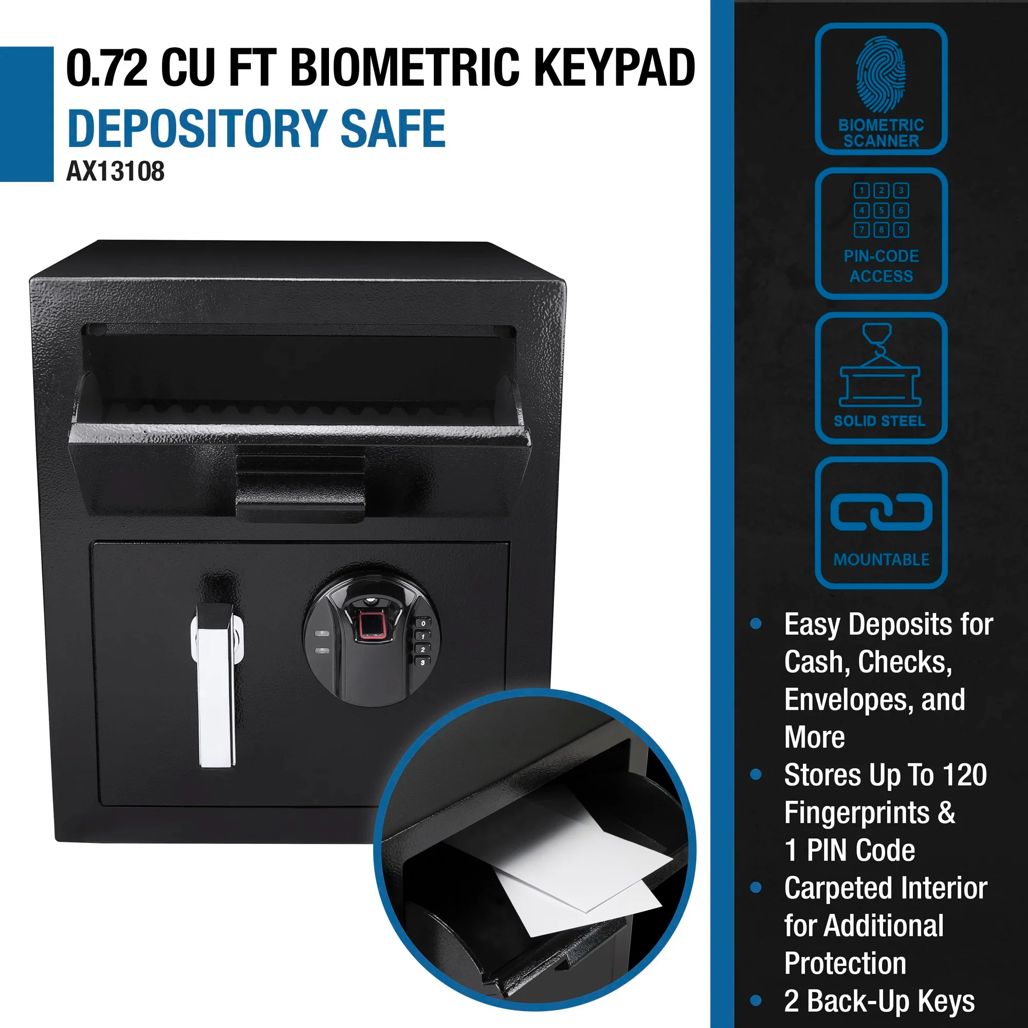 0.72 Cu. ft Biometric Keypad Depository Safe | AX13108 - Image 9