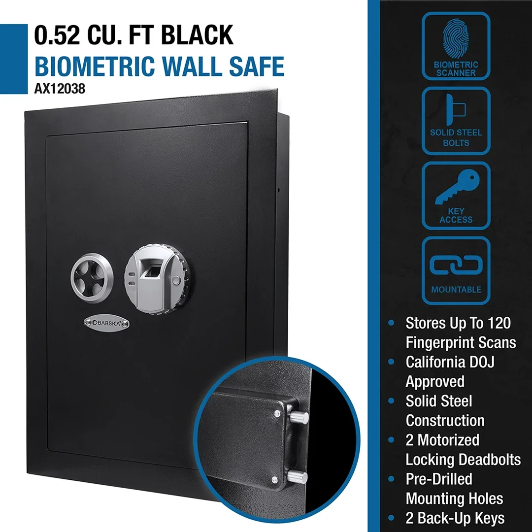 0.52 Cu. ft Black Biometric Wall Safe, Right Opening AX12038 | Left Opening AX13034 - Image 10