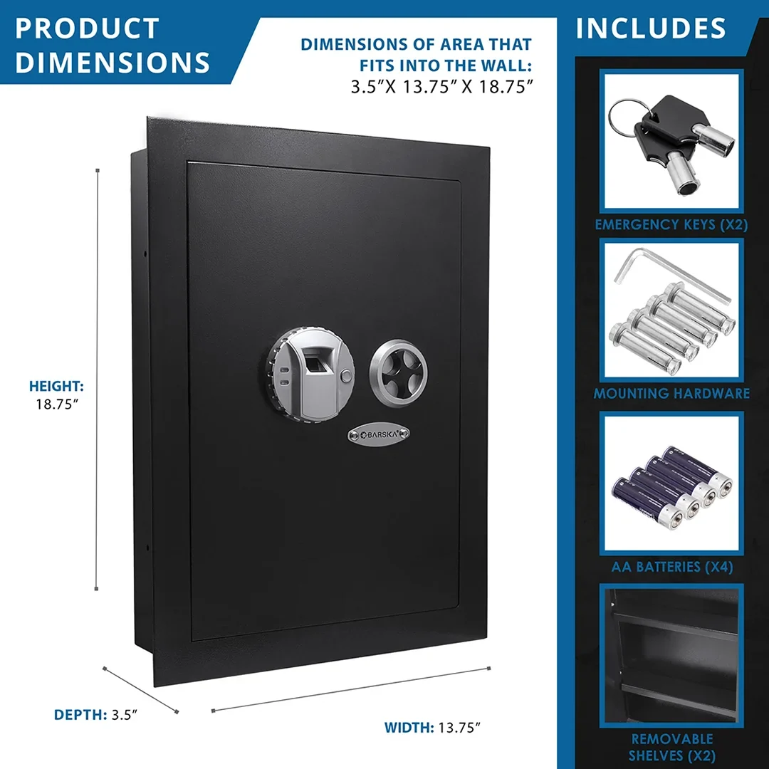 0.52 Cu. ft Black Biometric Wall Safe, Right Opening AX12038 | Left Opening AX13034 - Image 20