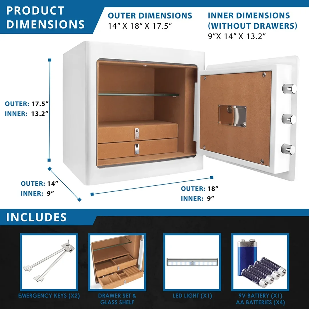 1.01 Cu. ft Keypad Fireproof Jewelry Safe, White | AX13104 - Image 13
