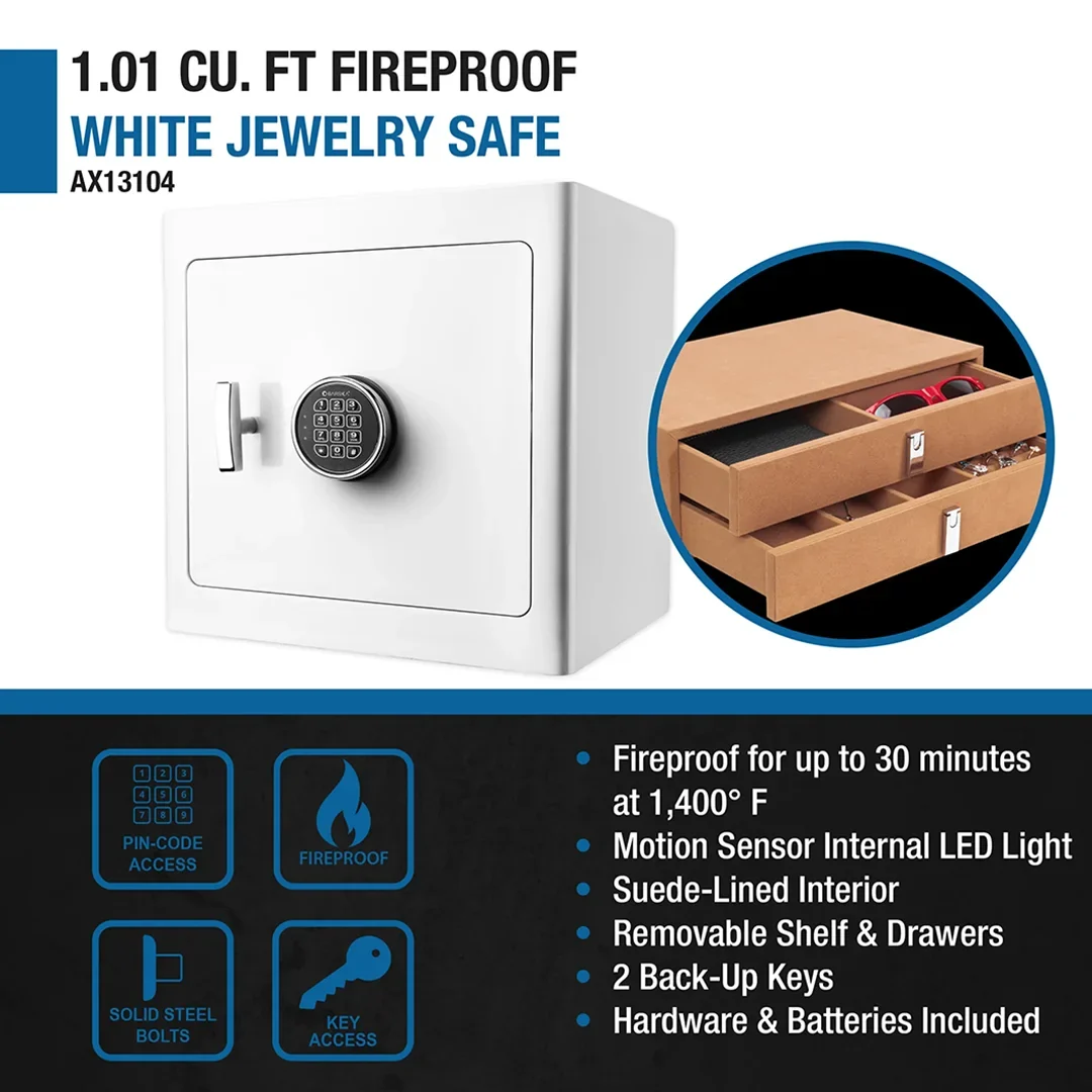 1.01 Cu. ft Keypad Fireproof Jewelry Safe, White | AX13104 - Image 14