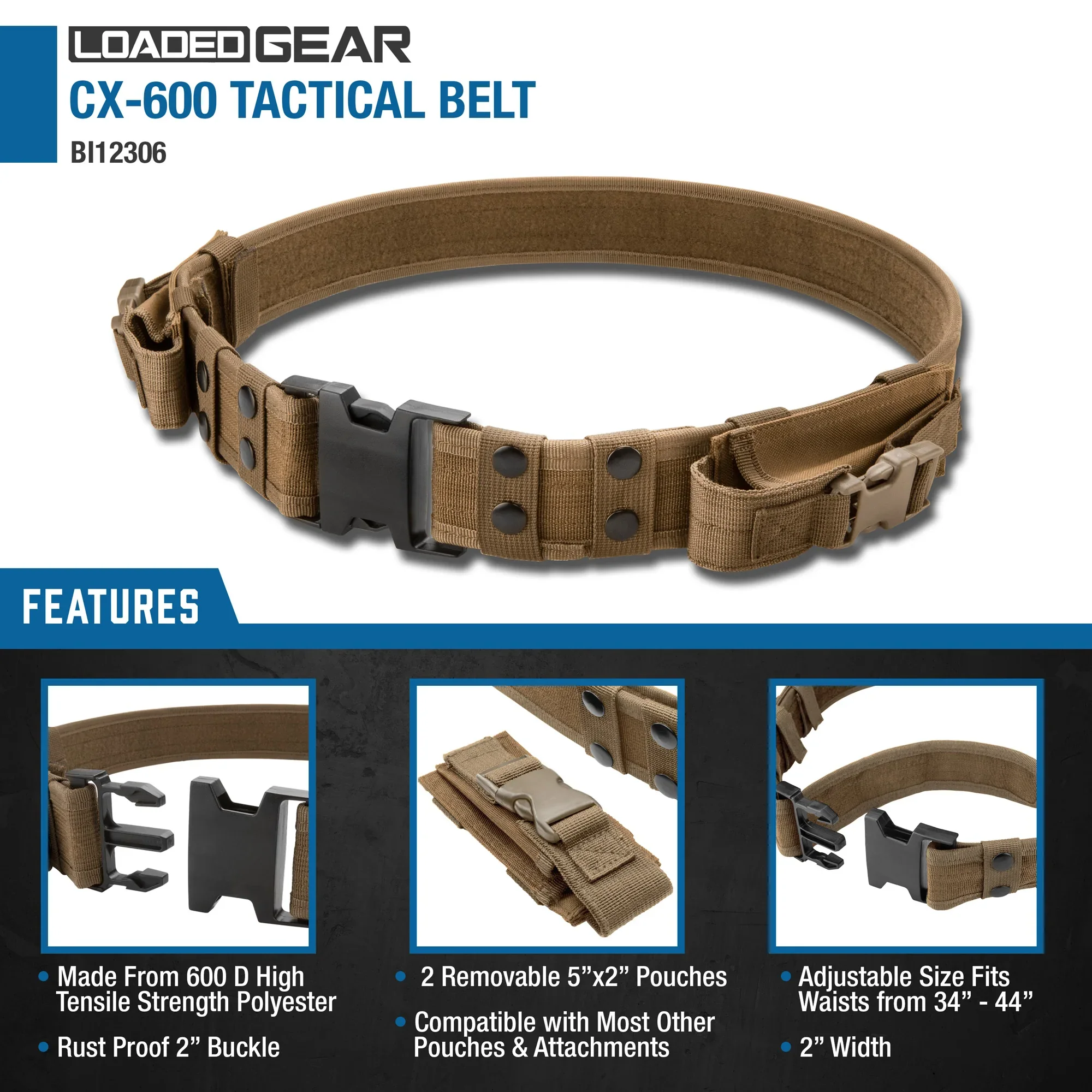 Loaded Gear CX-600 Tactical Belts | Black, Dark Earth | BI12254, BI12306 - Image 20