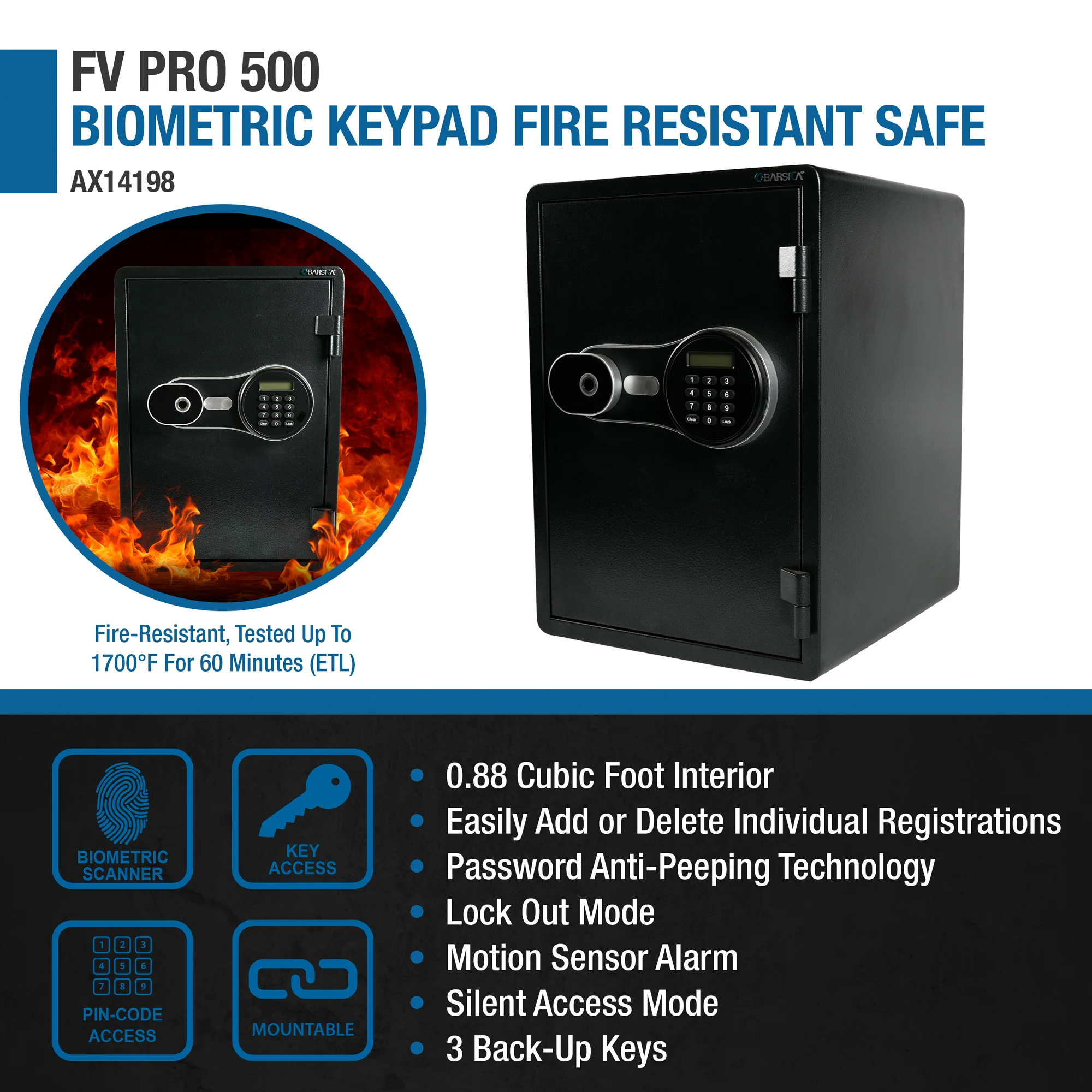 FV PRO 500 Biometric Keypad Fire Resistant Safe | AX14198 - Image 13