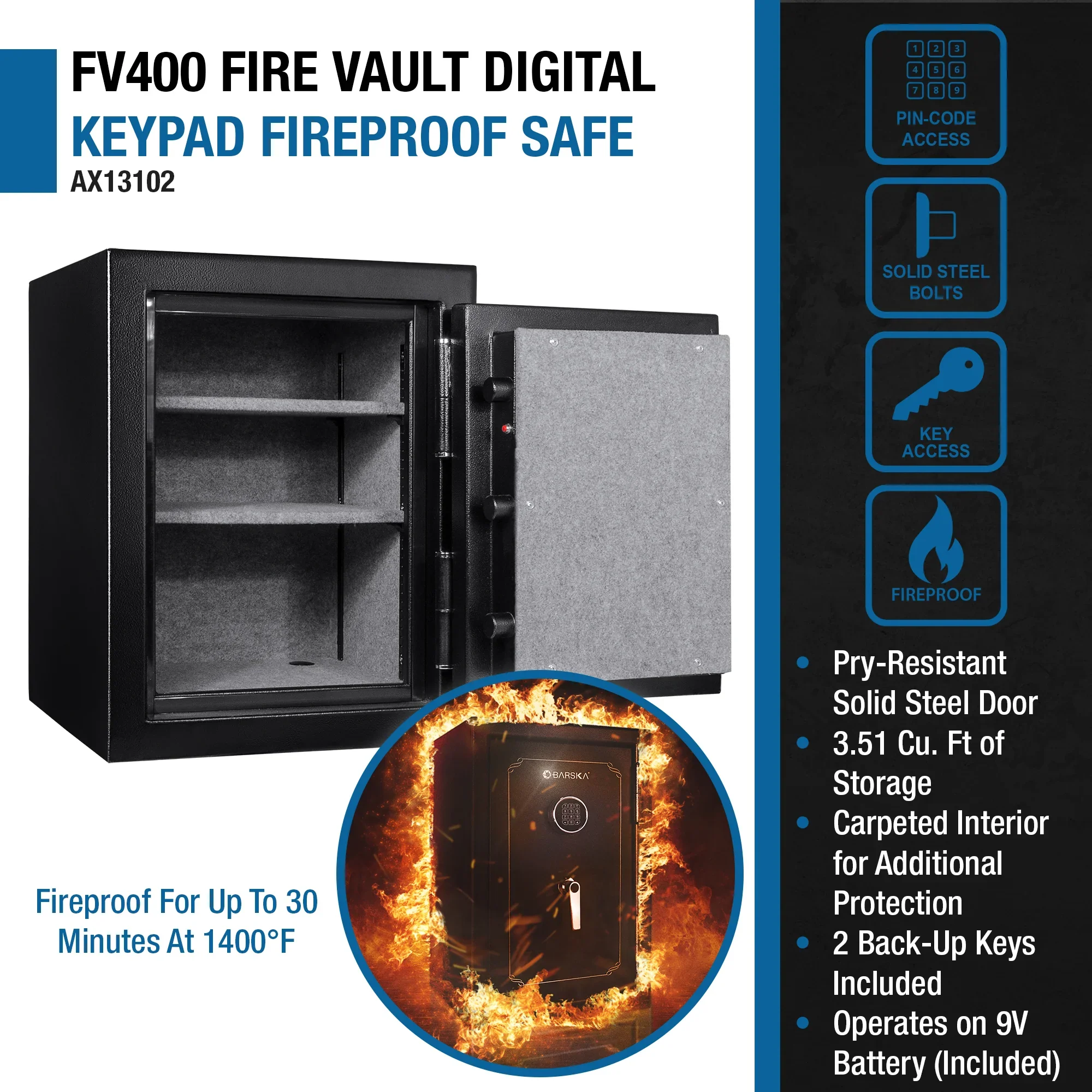 FV400 FireVault Fireproof Keypad Security Safe | AX13102 - Image 7