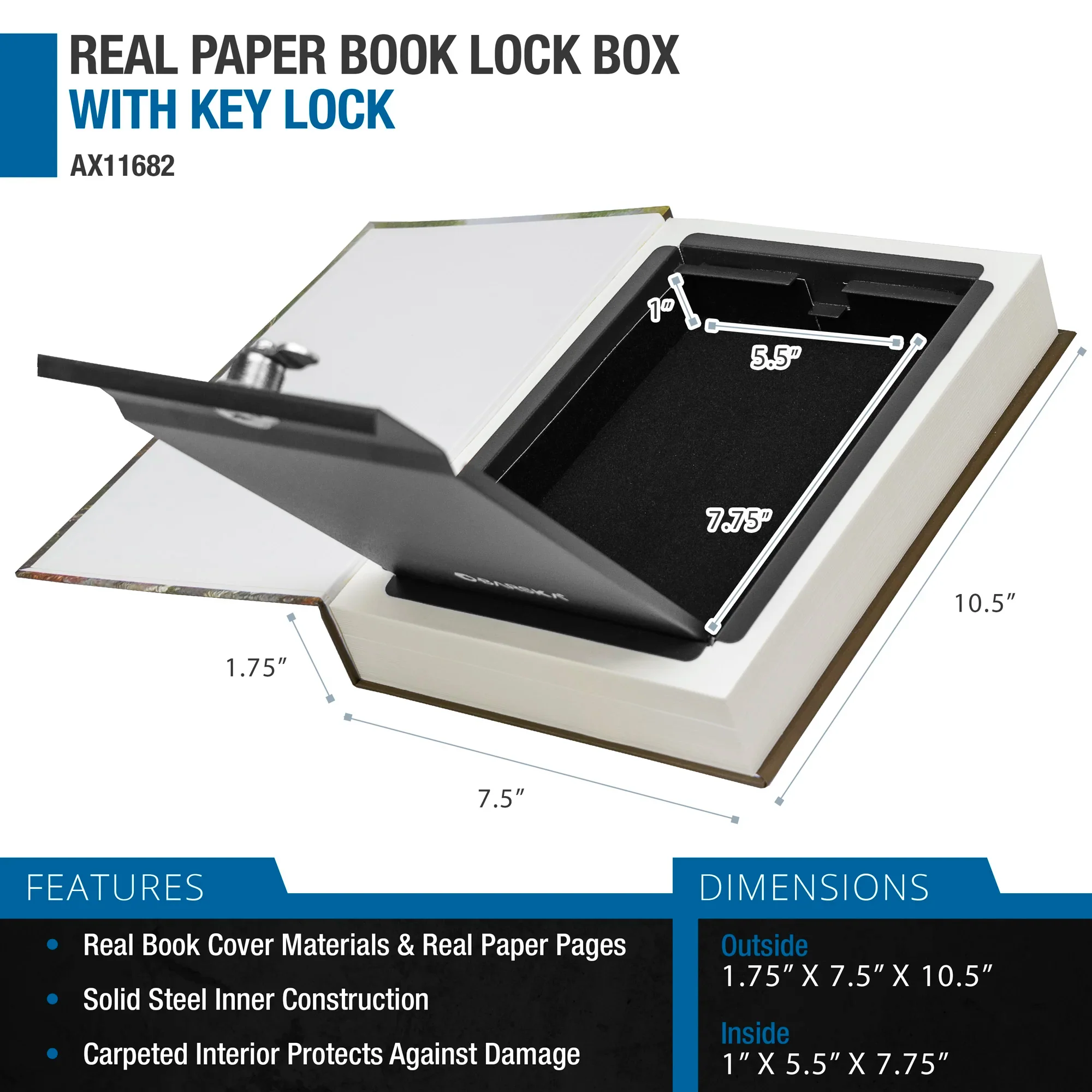 Real Paper Book Lock Box with Key Lock | AX11682 - Image 3