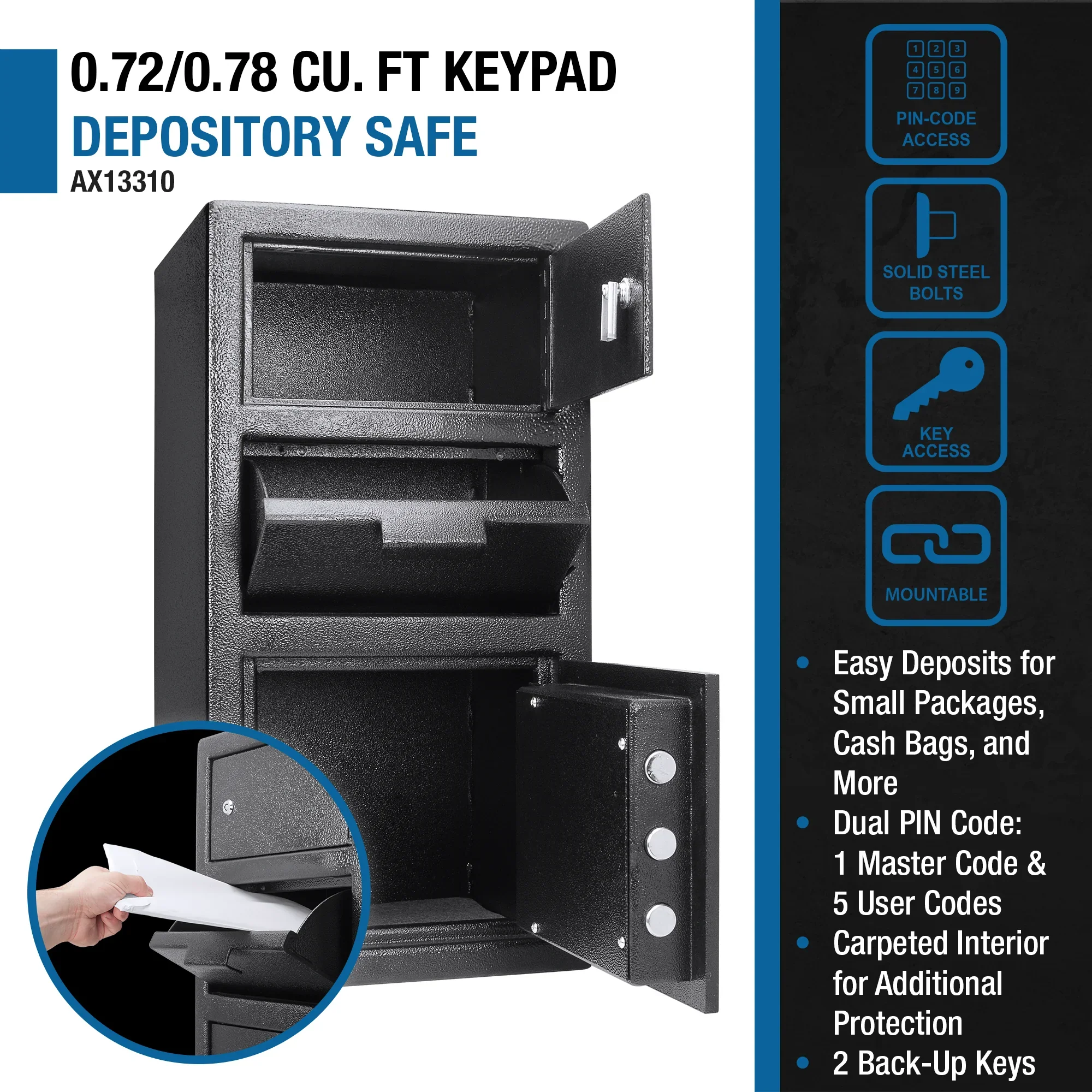 0.72/0.78 Cu. ft Dual Compartment Keypad Depository Safe | AX13310 - Image 7