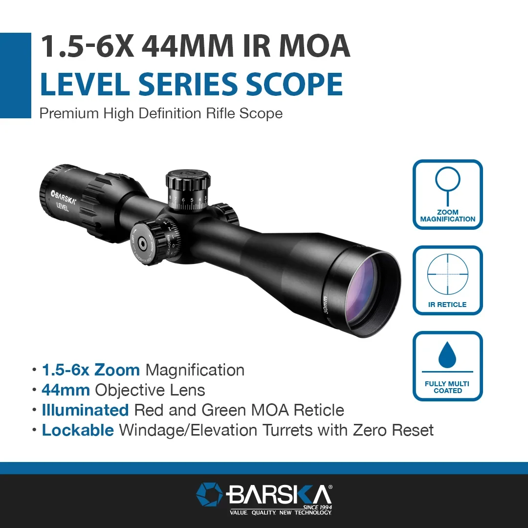 1.5-6x44mm LEVEL IR MOA Rifle Scope with Rings & Sun Shade | AC12780 - Image 12