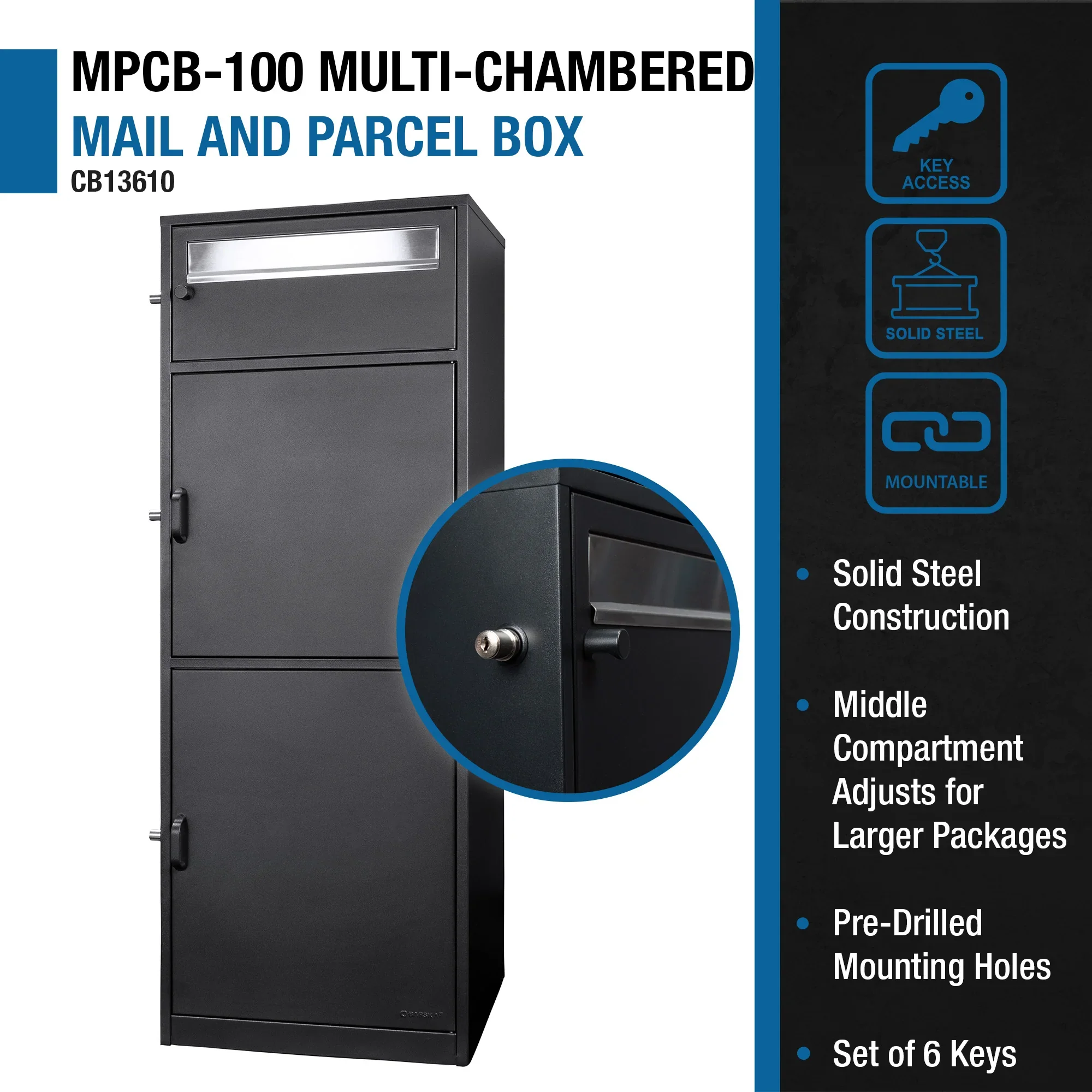 MPCB-100 Three Compartment Locking Mail and Parcel Box with Package Compartments | CB13610 - Image 10