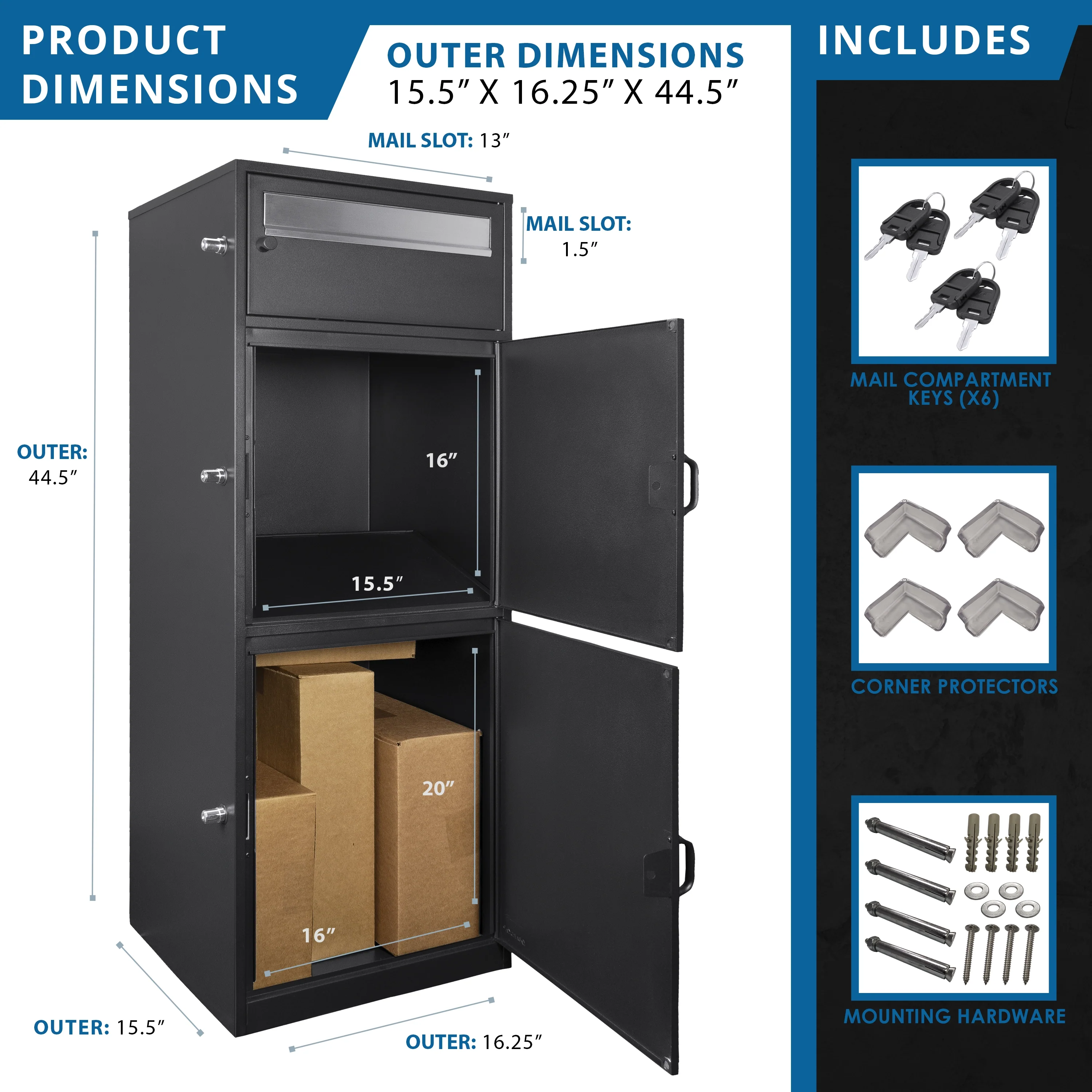 MPCB-100 Three Compartment Locking Mail and Parcel Box with Package Compartments | CB13610 - Image 9