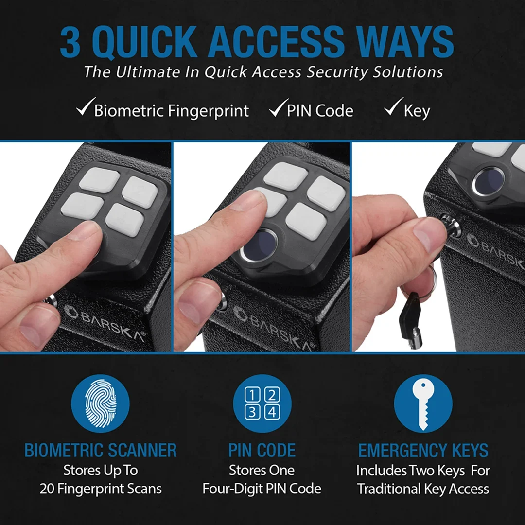 Quick Access Biometric Keypad Handgun Desk Safe | AX13092 - Image 6