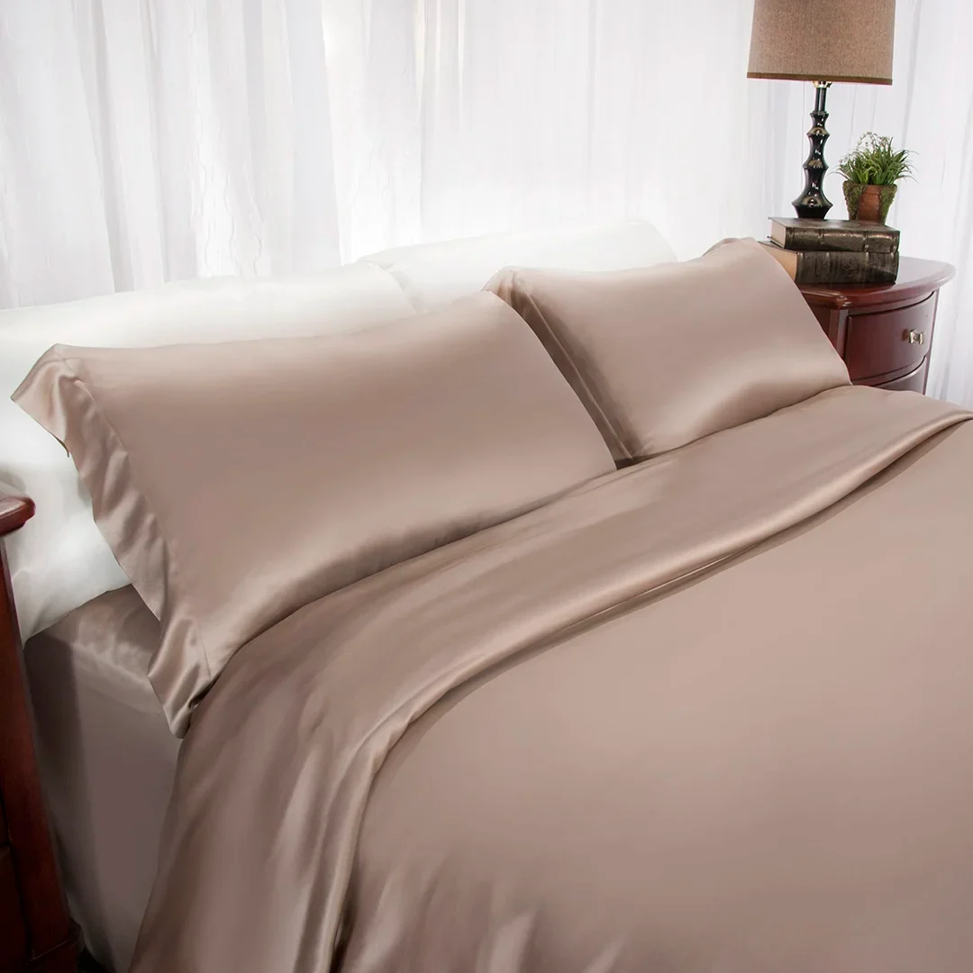 Aus Vio 100% Natural Charmeuse Silk Satin Luxurious Pillowcase, Queen, Pebble Color | BM12078 - Image 3