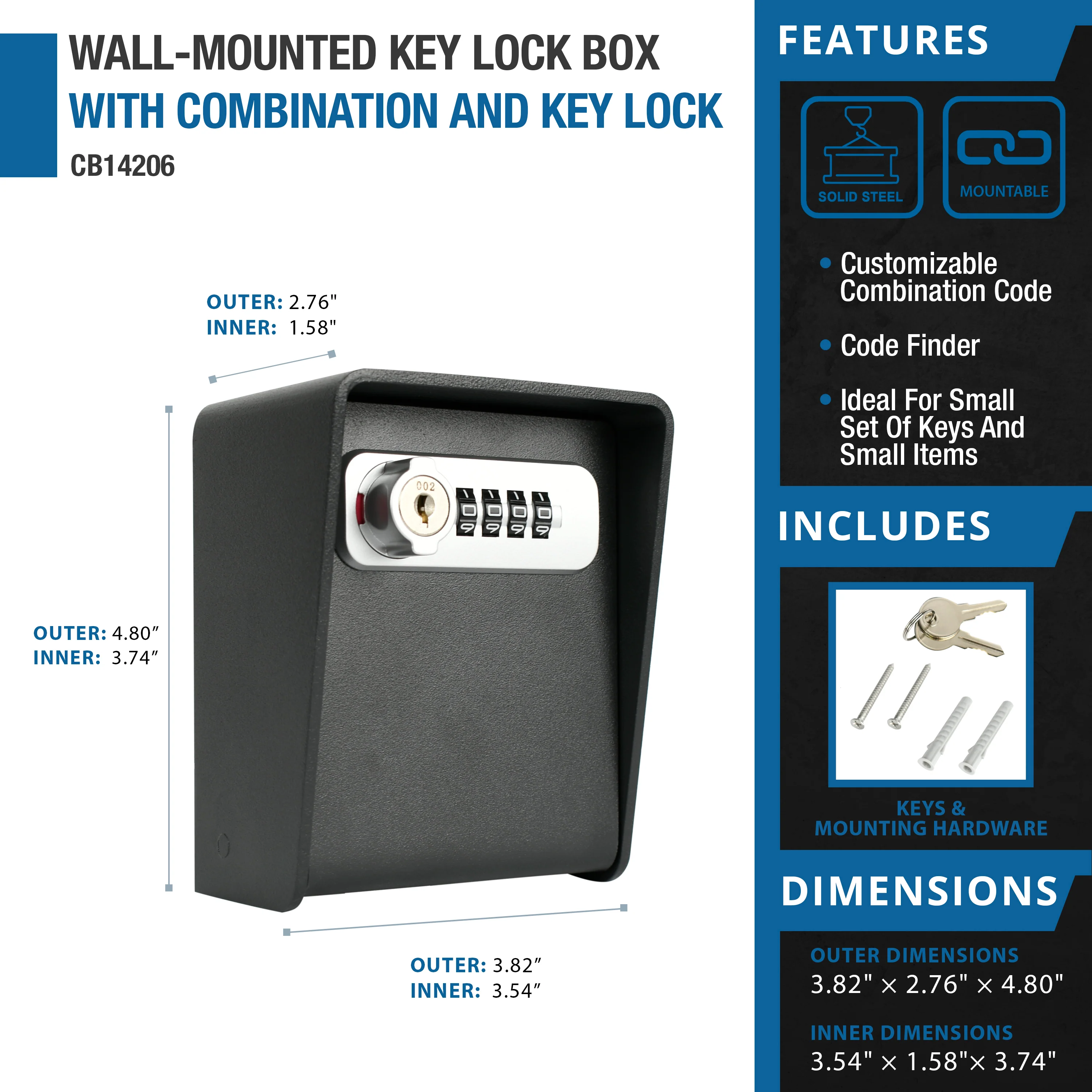 Wall-Mounted Key Lock Box with Combination and Key Lock | CB14206 - Image 8