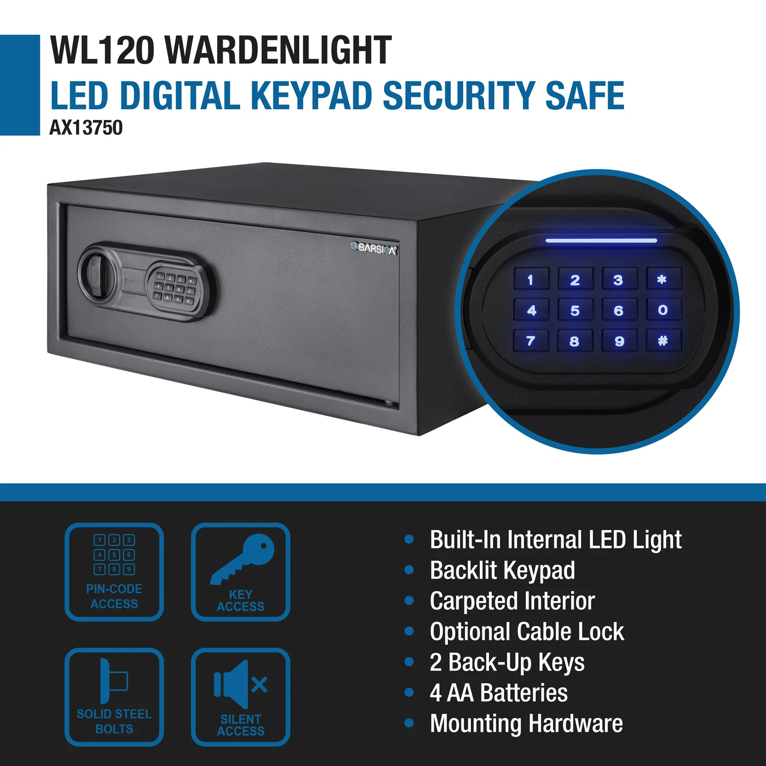 WL120 WardenLight 1.2 Cu. ft Digital Keypad Safe with Interior LED Light | AX13750 - Image 9